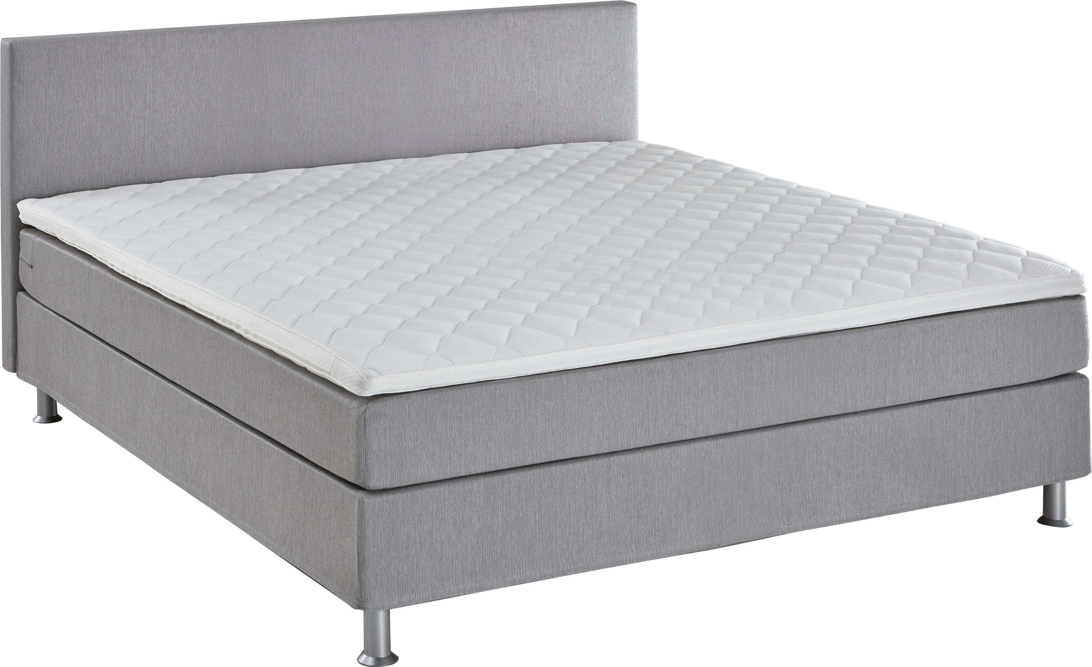 Boxspringbett Edison Hellgrau mit Matratze und Topper