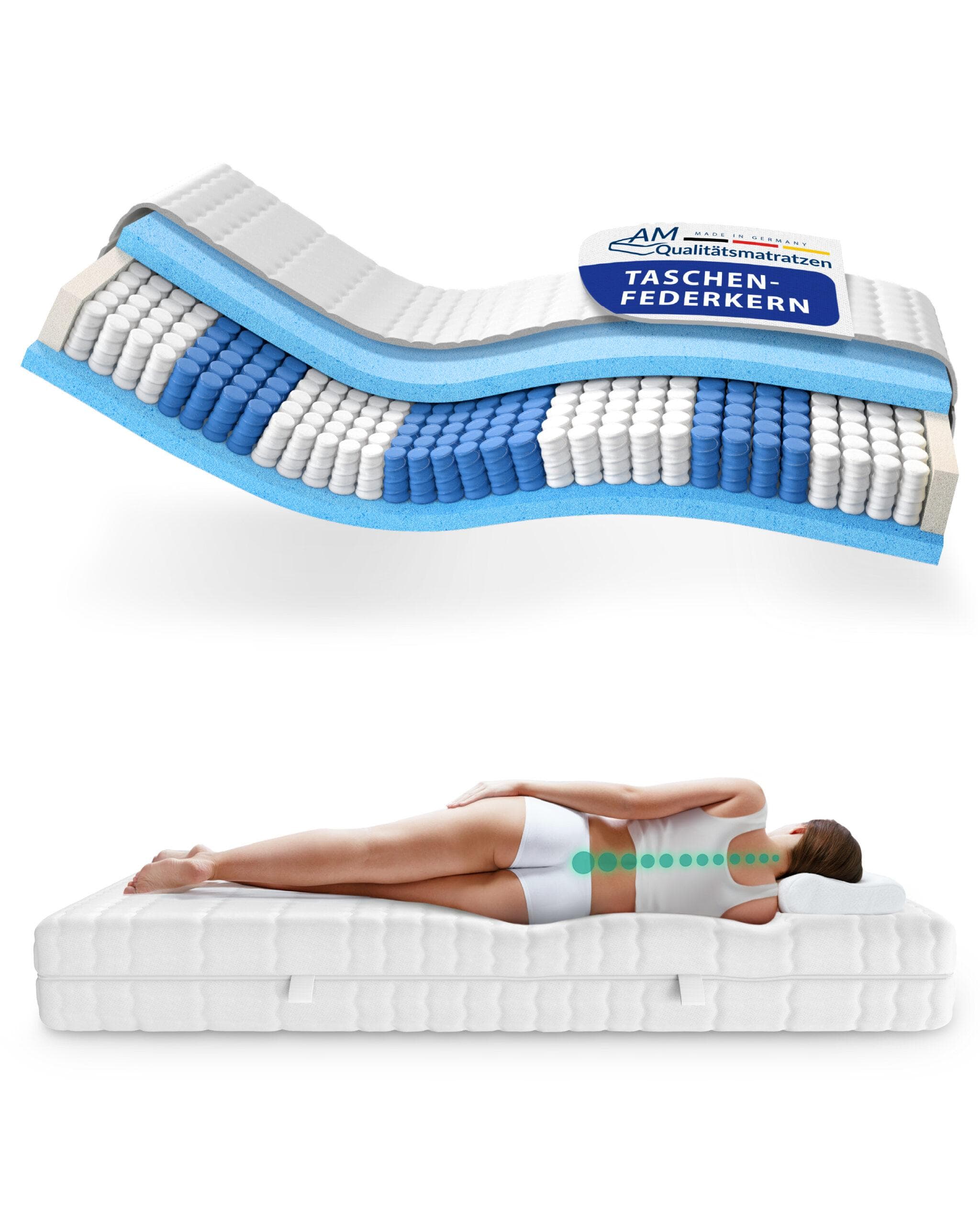 AM Qualitätsmatratzen Premium 7-Zonen Taschenfederkernmatratze H2