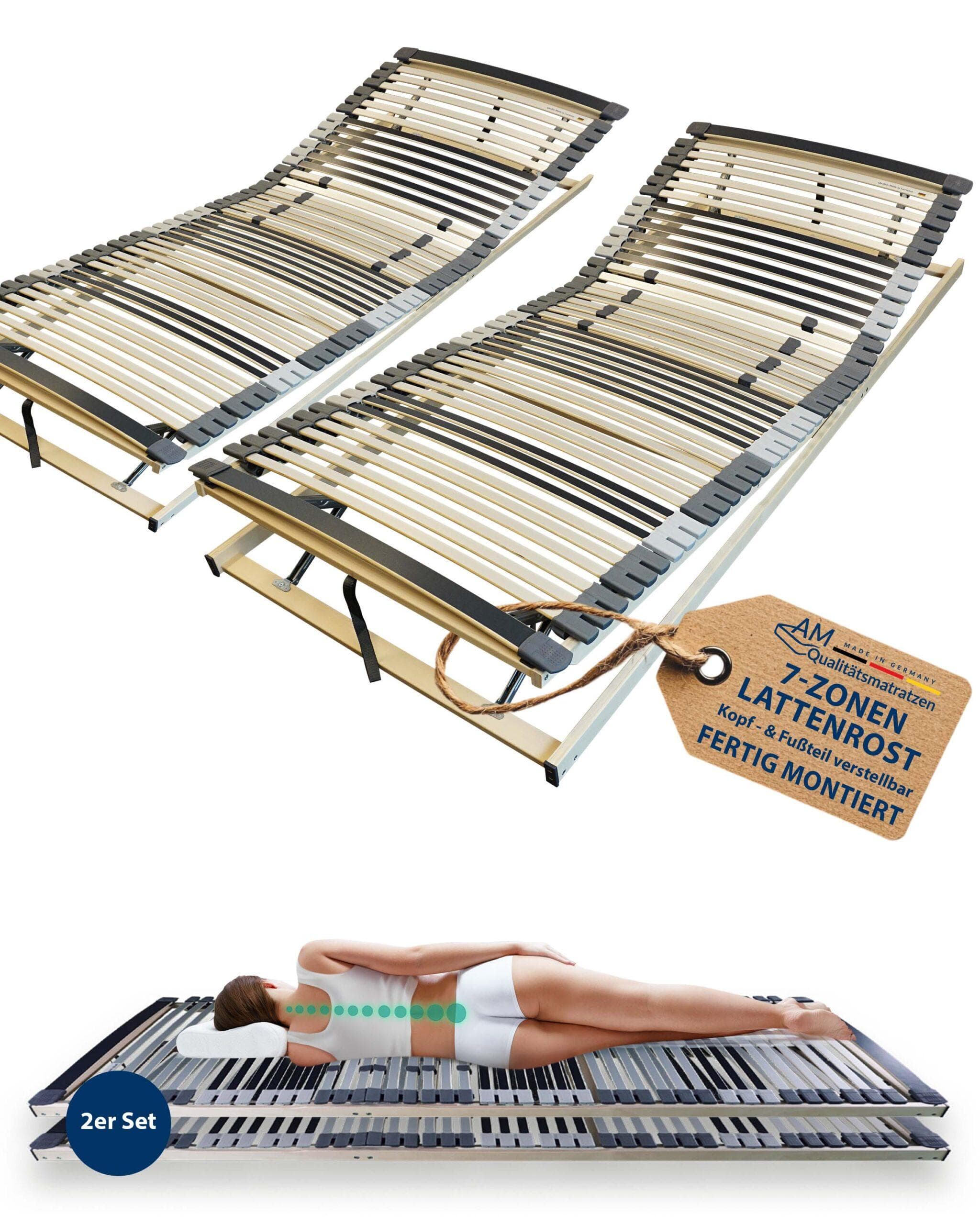 AM Qualitätsmatratzen Ergonomischer 7-Zonen Lattenrost 200x200 cm