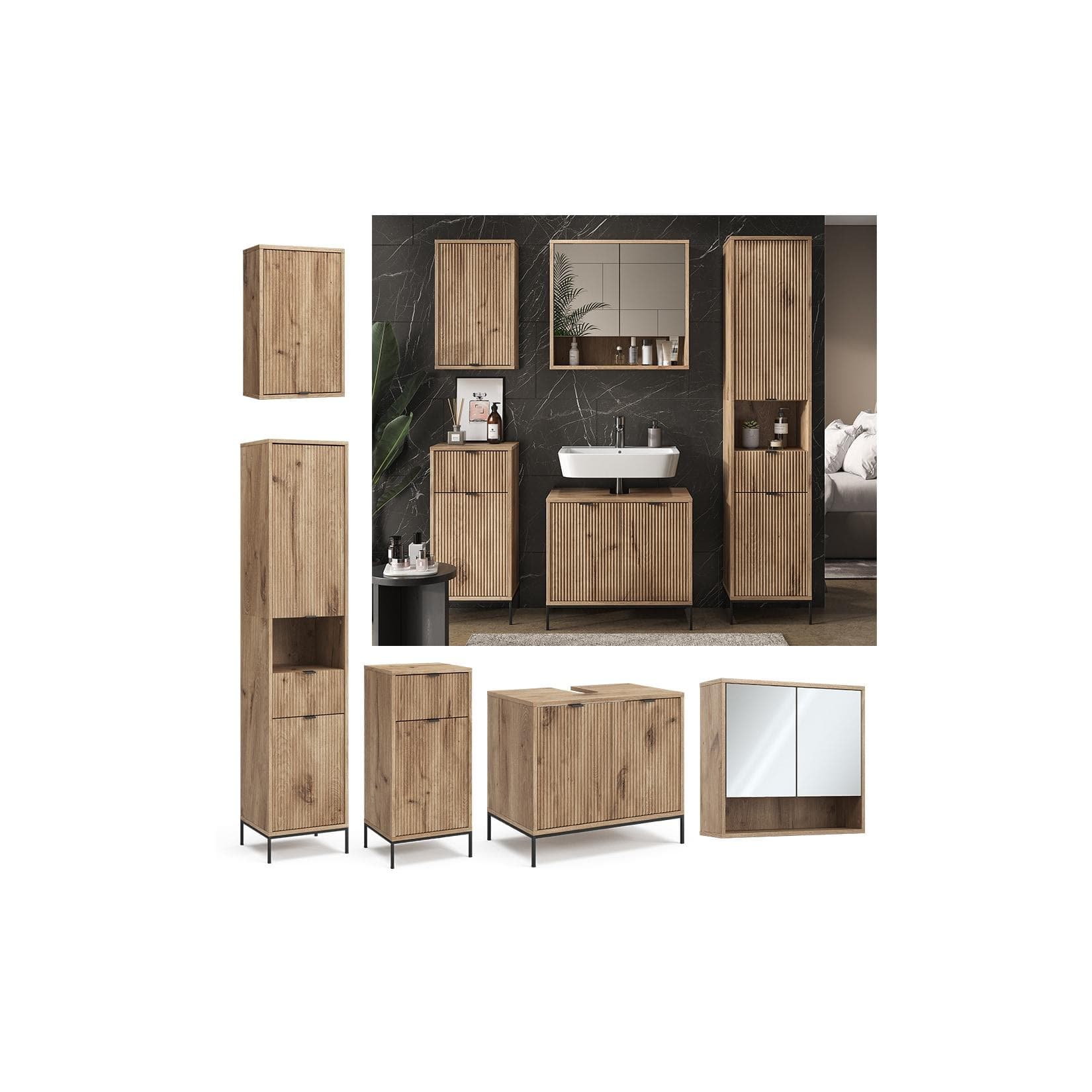 Vicco Badmöbel-Set Eliza Viking Oak 5 Teile Modern Braun