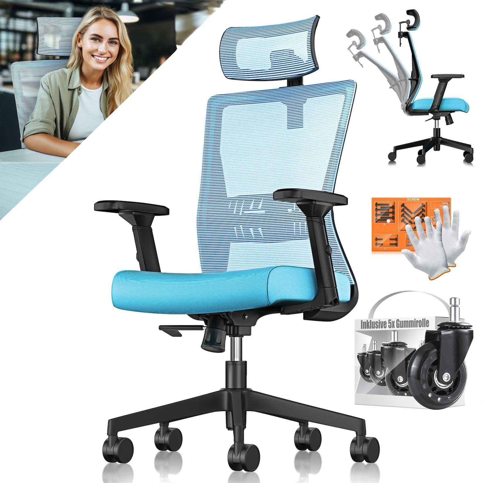 KESSER Schreibtischstuhl Schwarz/Drehstuhl Ergonomisch S0FD40GJ