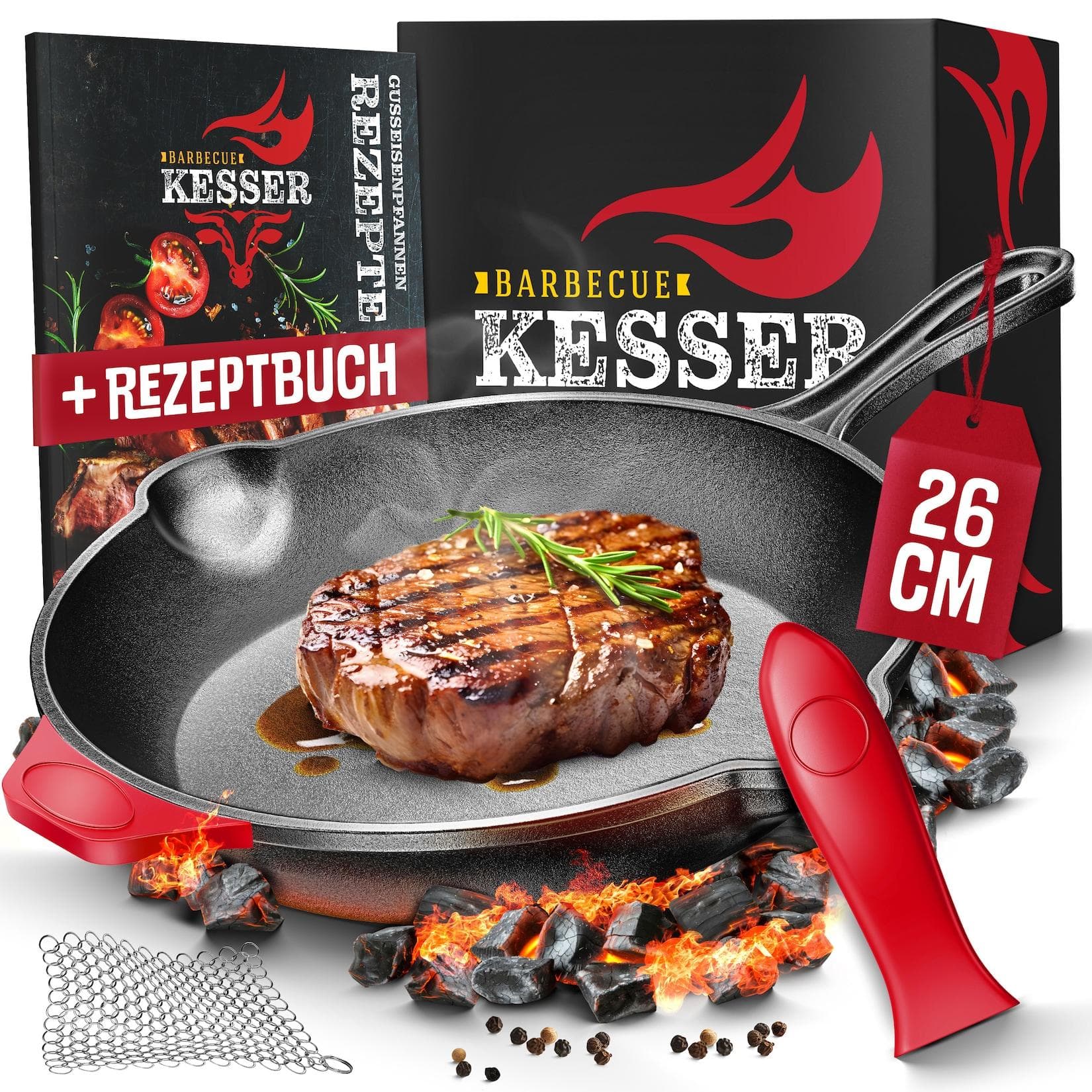 KESSER Gusseisenpfanne Induktion Cast Iron Pan für Gasgrill, Backofen, Kohlegrill