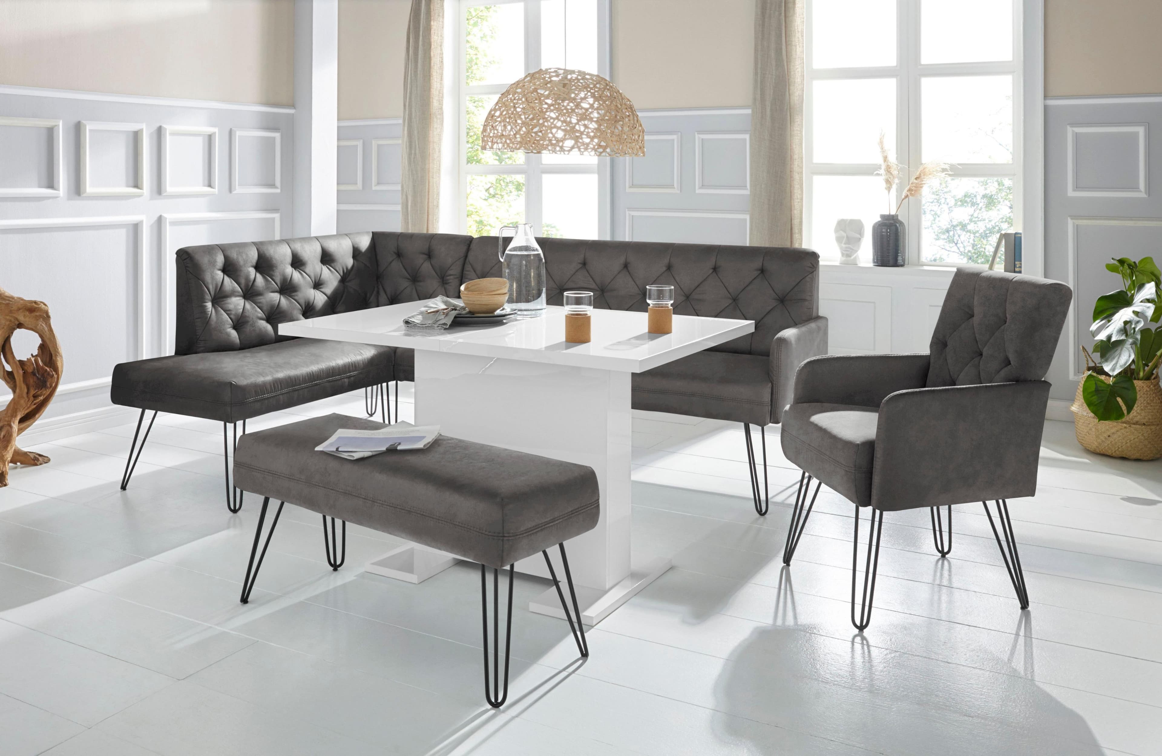 EXXPO Eckbank Doppio Chesterfield Optik Antrazith Frei im Raum