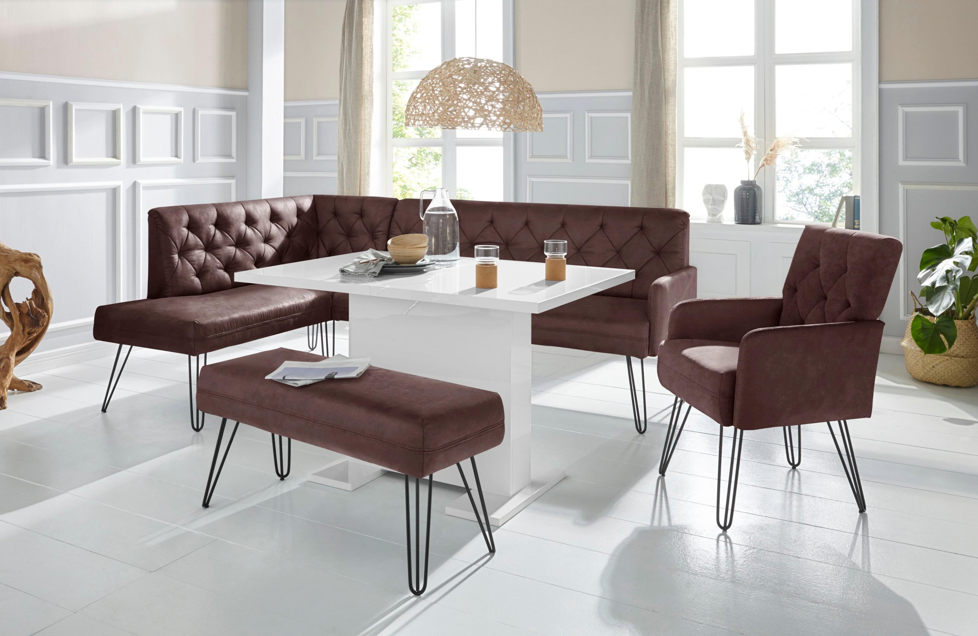 EXXPO Eckbank Doppio Chesterfield Optik Braun Schwarz