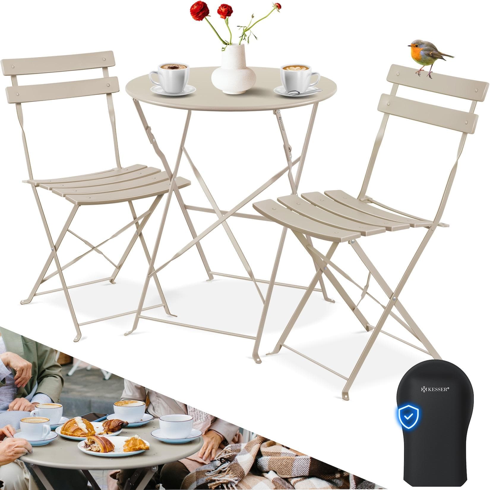 KESSER Bistroset 3-teilig mit klappbaren Stühlen Metall