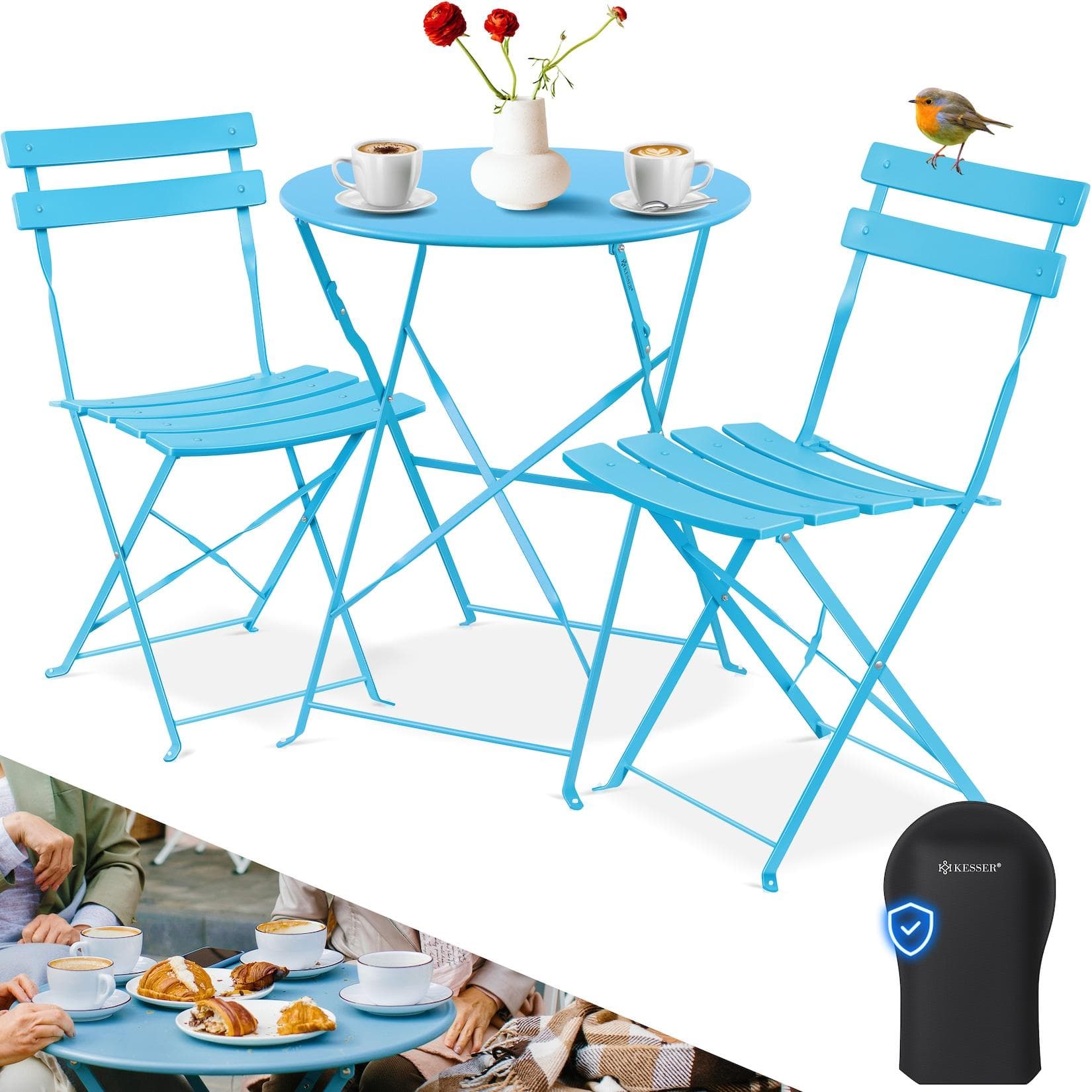 KESSER Bistroset 3-teilig mit 2 Klappstühlen Metall