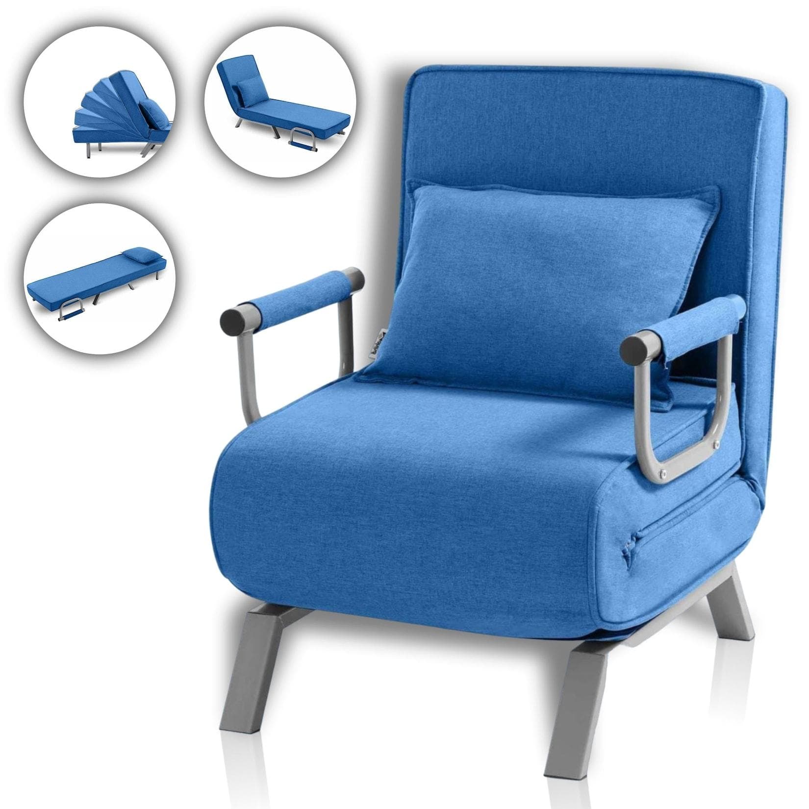 Makika Schlafsessel Schlafsofa Ted Klappbar Blau 3in1