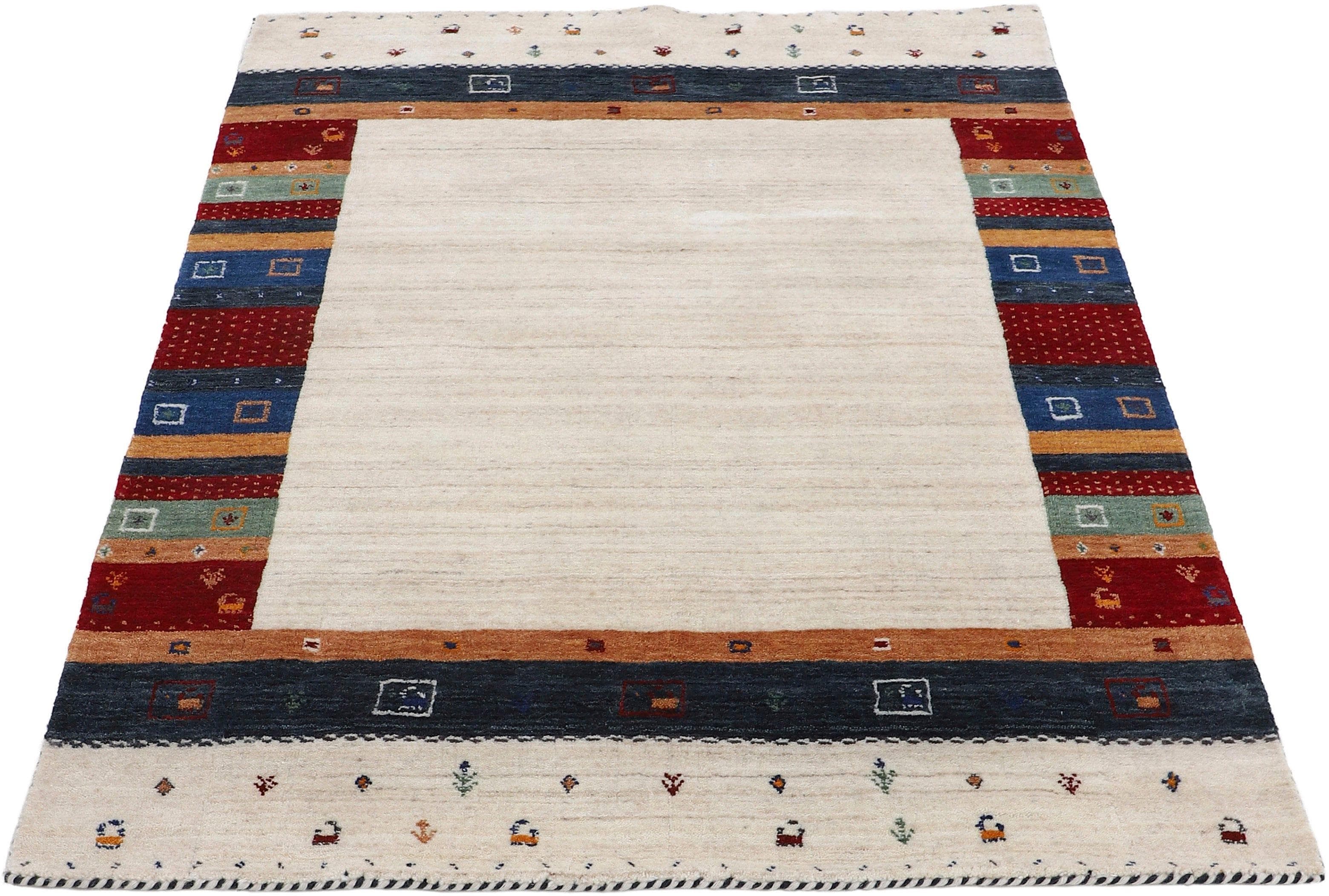 CARPETFINE Wollteppich Gabbeh Nura Beige Handgewebt Gemustert