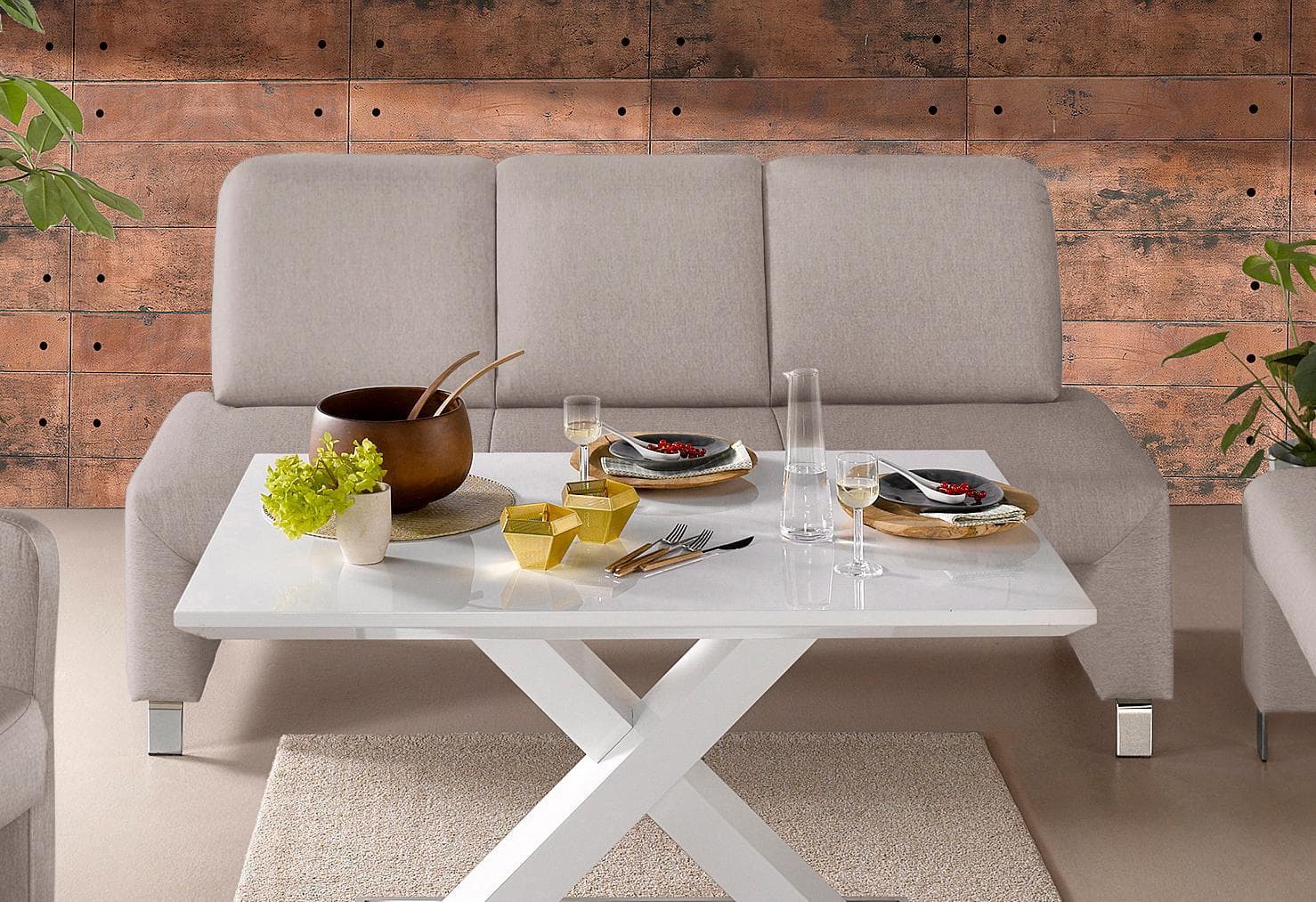 Polsterbank EXXPO Intenso Beige mit Rückenlehne