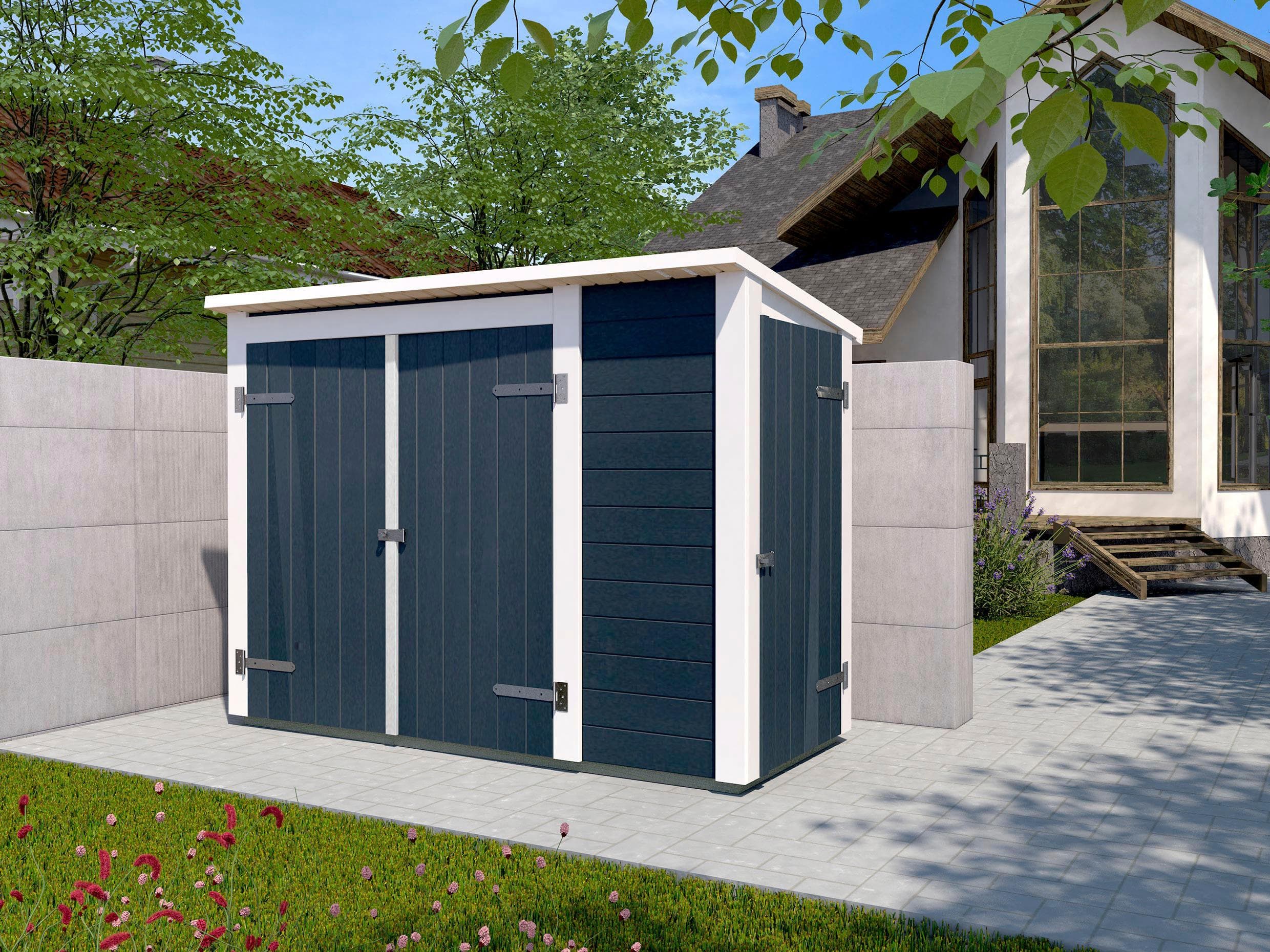 Gerätehaus WEKA Multibox mit Regalsystem grau