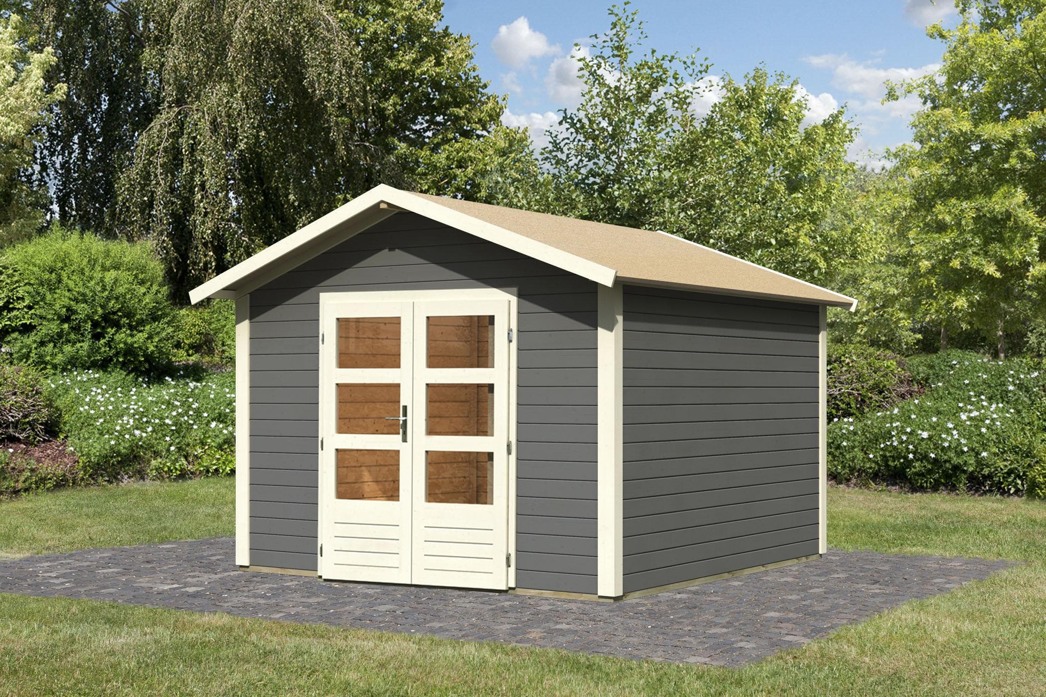 Gartenhaus KARIBU Talkau 8 Grau Holzwerkstoff