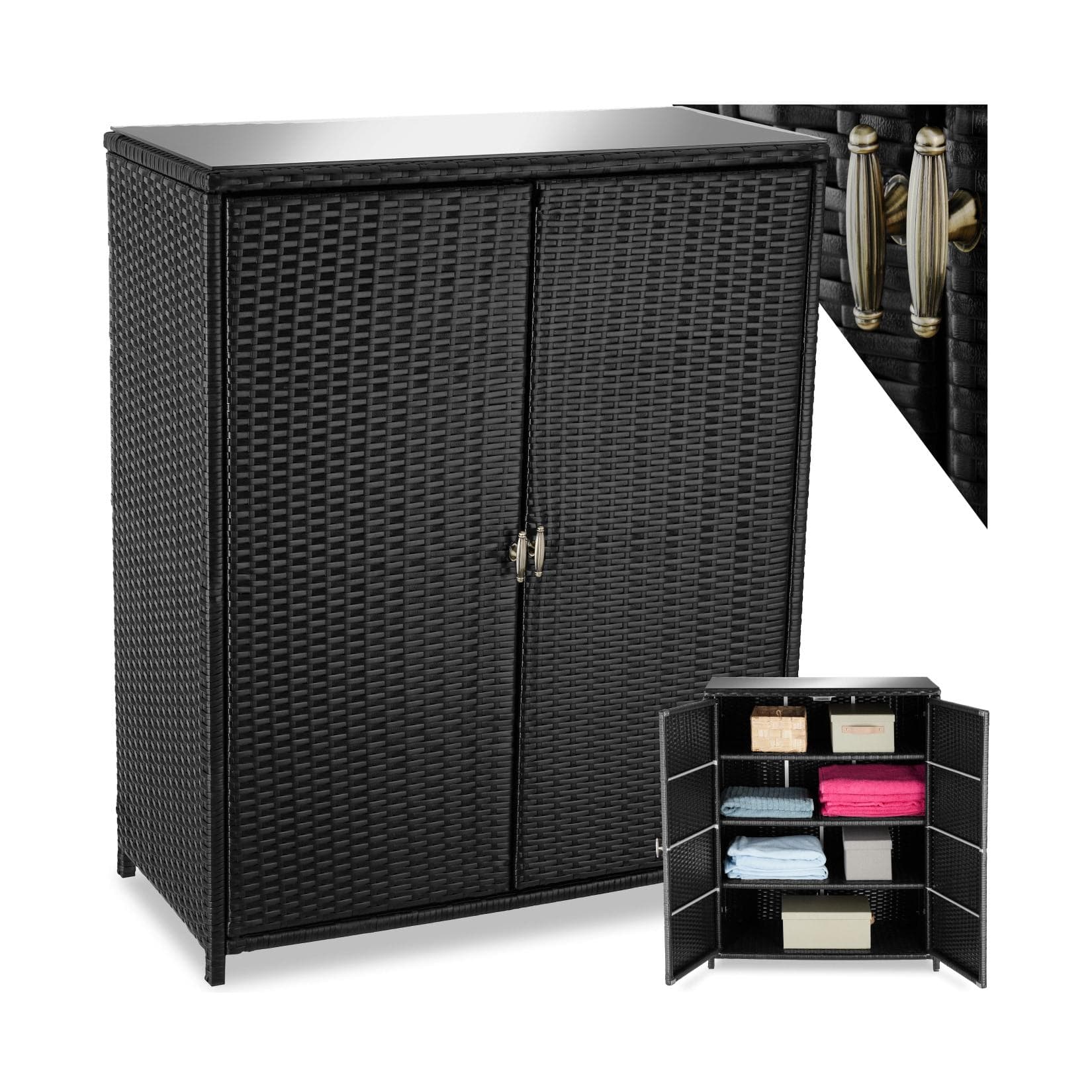 Rattans Geräteschrank für Garten mit Aluminiumgestell