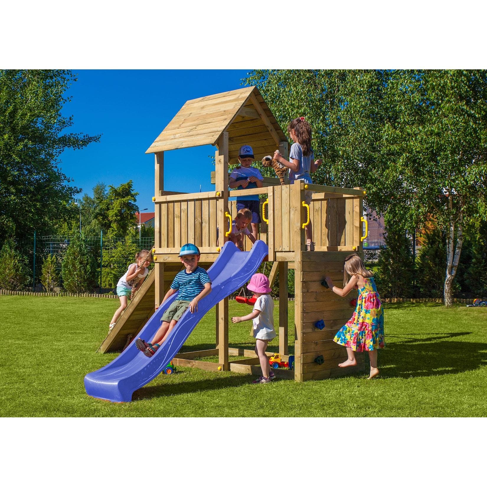 FUNGOO Spielturm CAROL3 Klettergerüst mit Schaukel und Rutsche Bunt