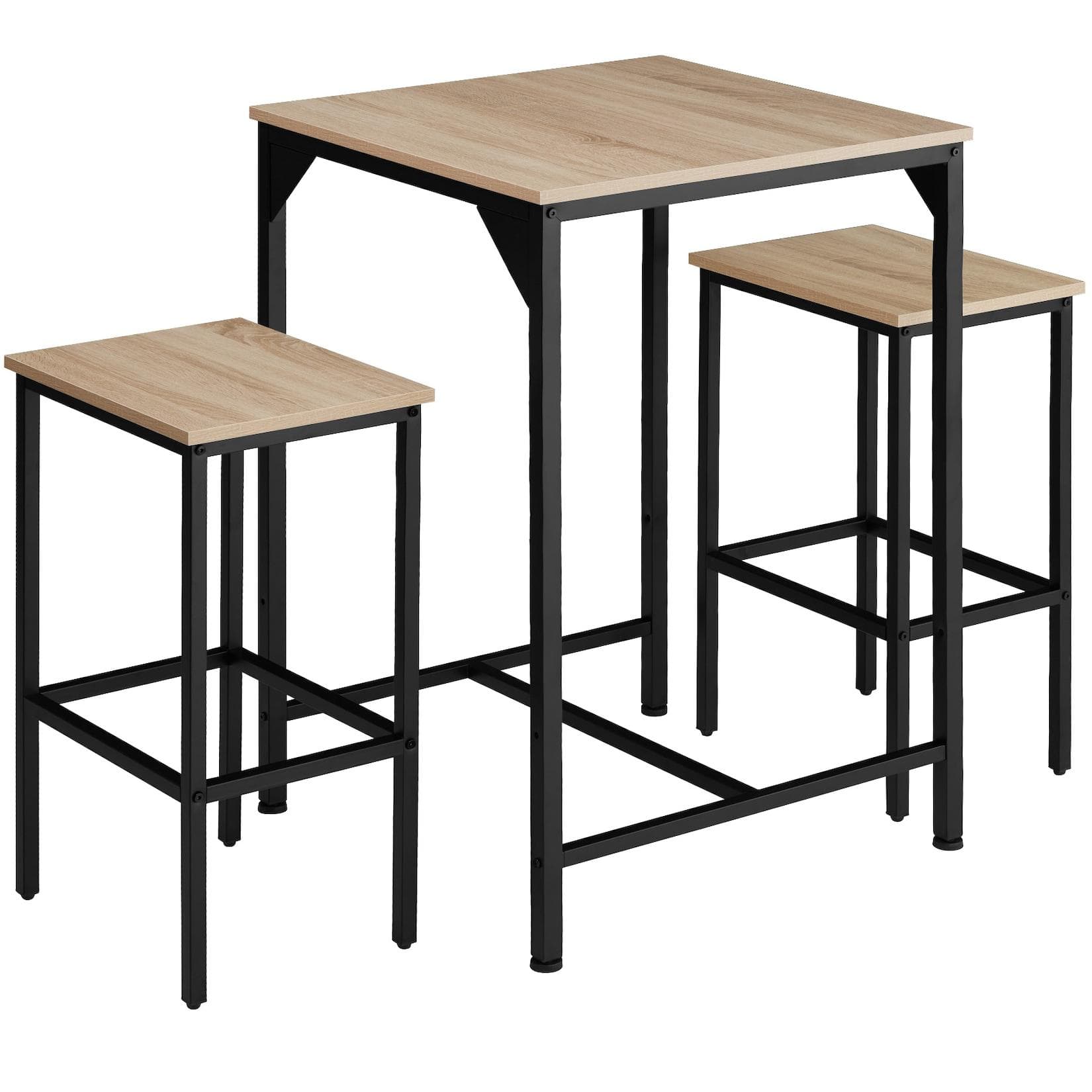 tectake Stehtisch Barset 3-tlg. Industrial Holz Hell Eiche Sonoma