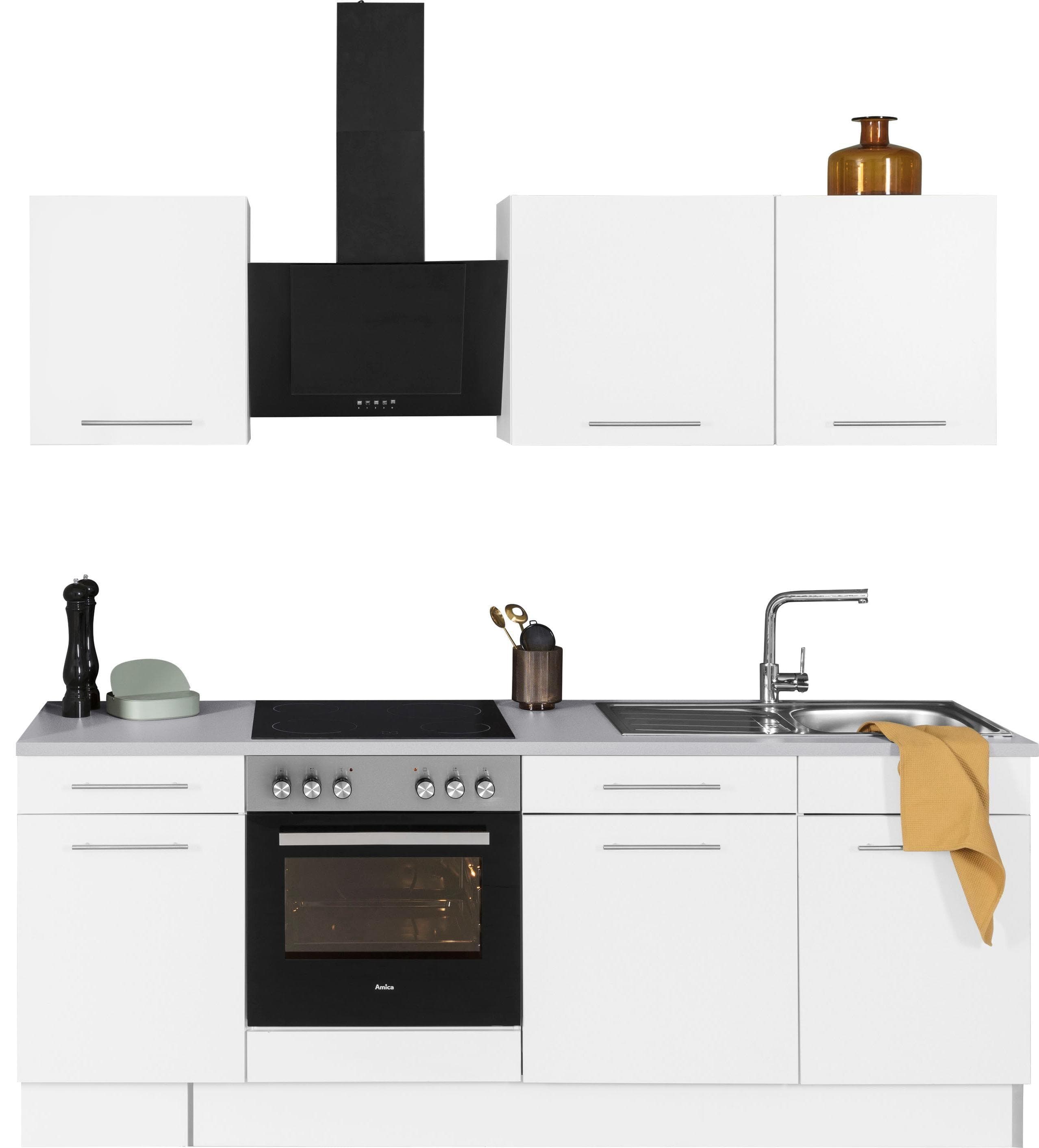 Küchenzeile WIHO KÜCHEN Ela 220 cm Weiß Granit Arbeitsplatte