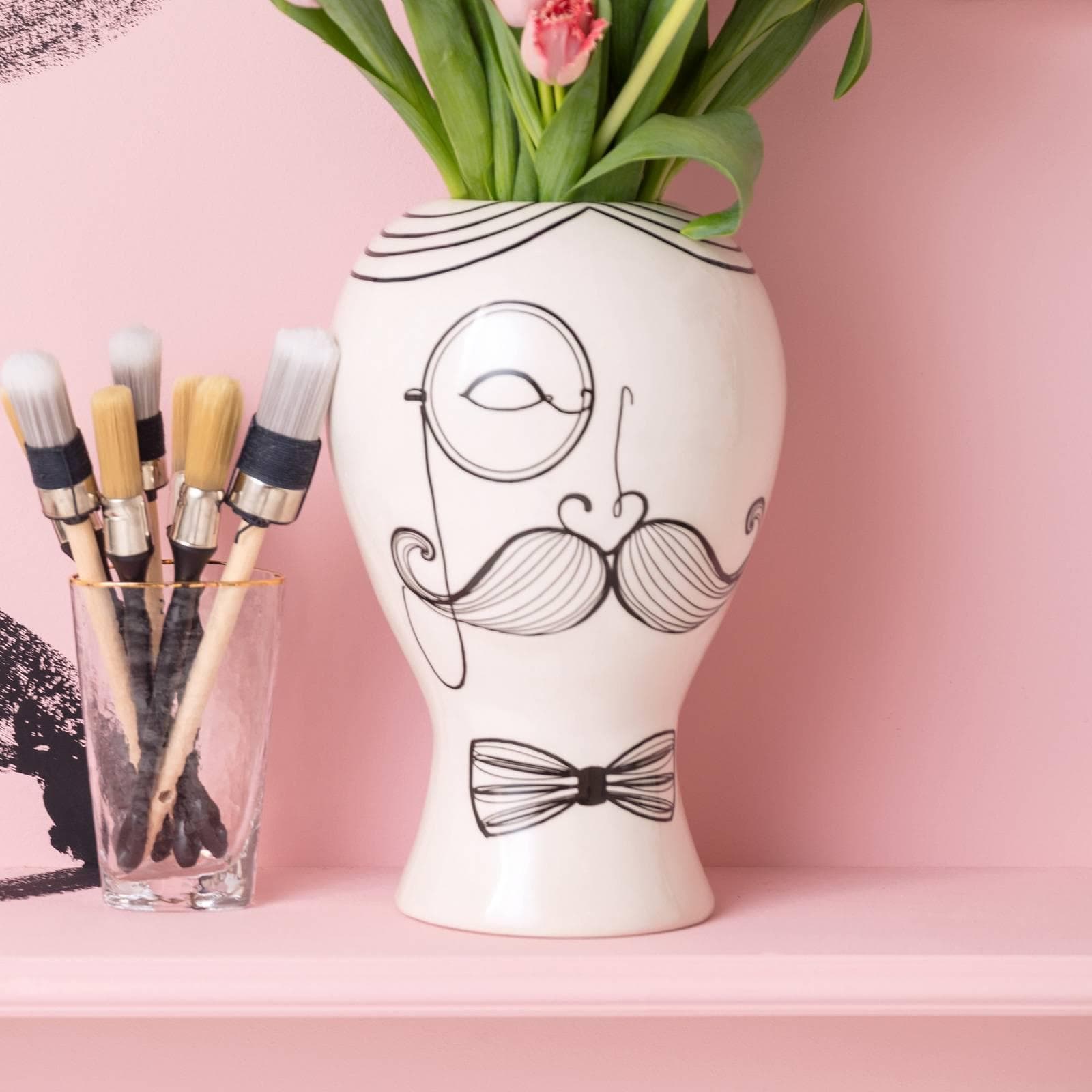 KARE Vase Favola Men 30 cm Keramik Schwarz/Weiß