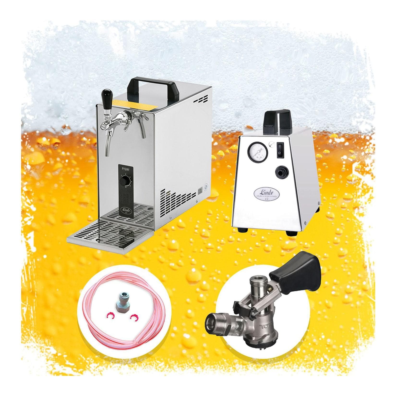 ich-zapfe Komplett Set Zapfanlage, Bierzapfanlage, Bierkoffer, Durchlaufkühler PYGMY 25 1-leitig Trockenkühler, 35 Liter/h, Green Line, KeyKeg