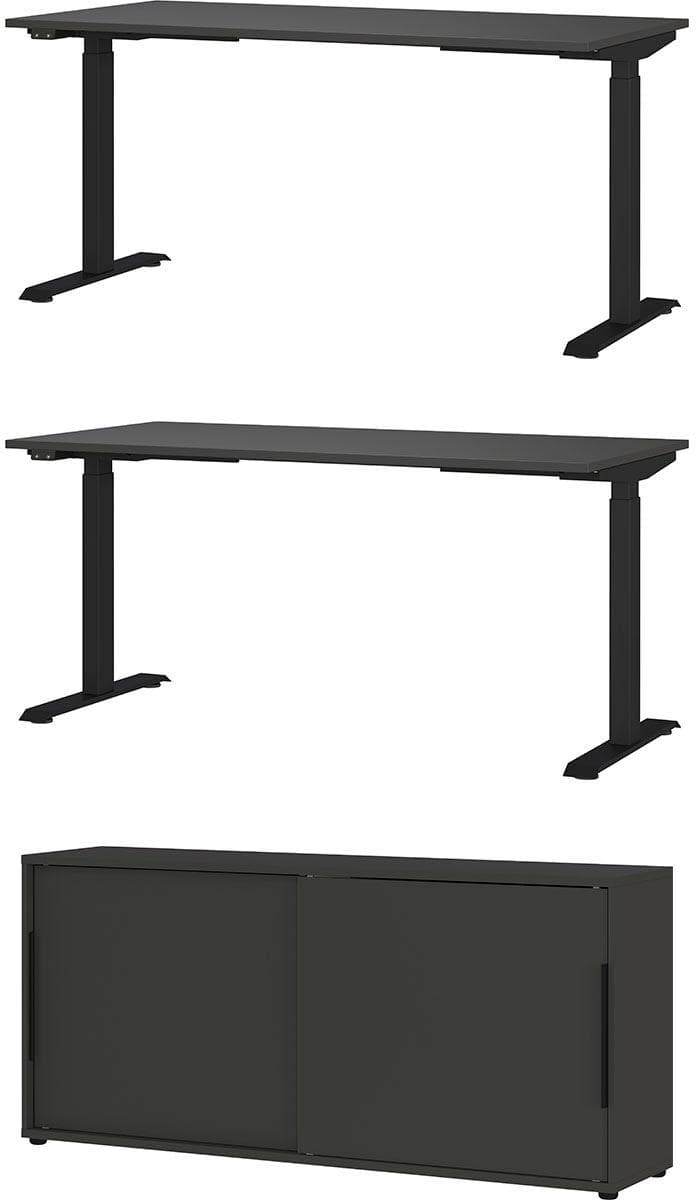Büromöbel-Set GERMANIA Mailand Grau Metall 2 Schreibtische Schrank