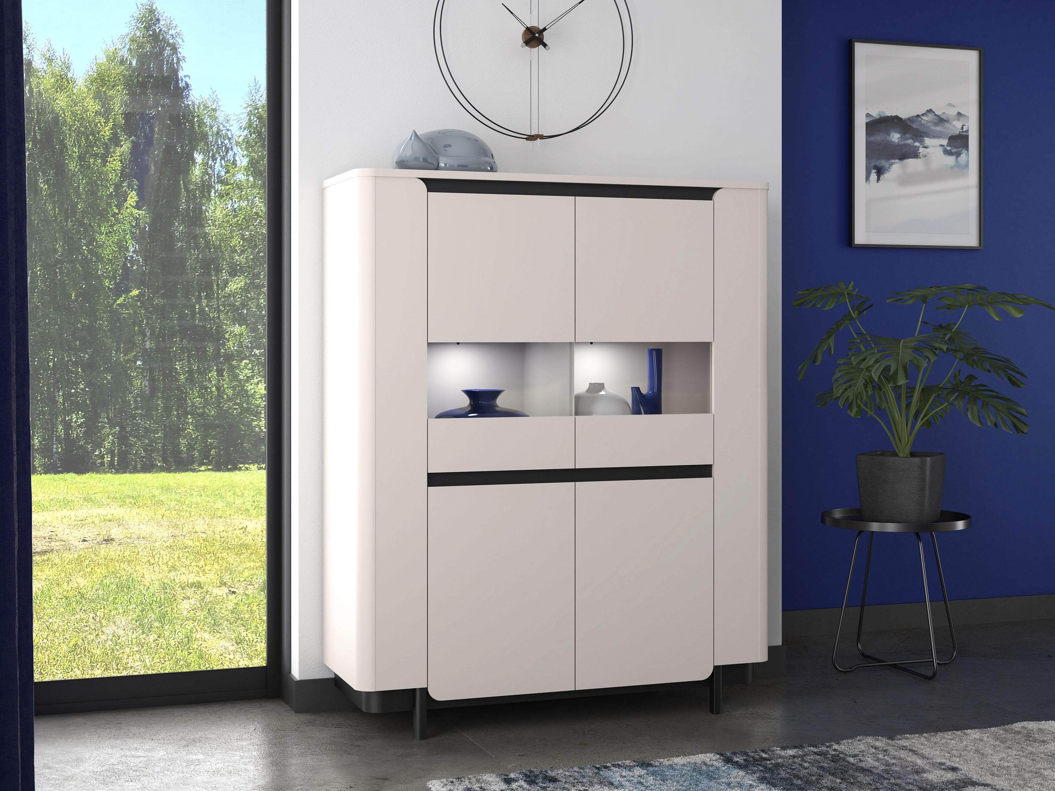 Vitrine FORTE Vodol Beige Schwarz mit Glastüren