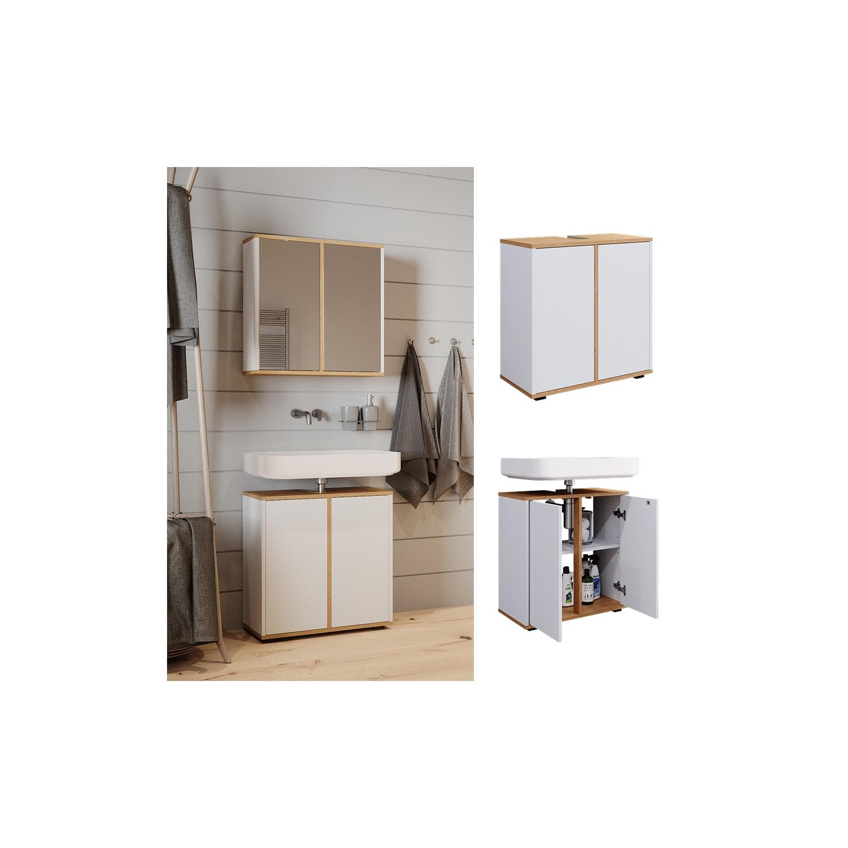 Vicco Waschbeckenunterschrank Didi Weiß Eiche 60 cm mit 2 Türen