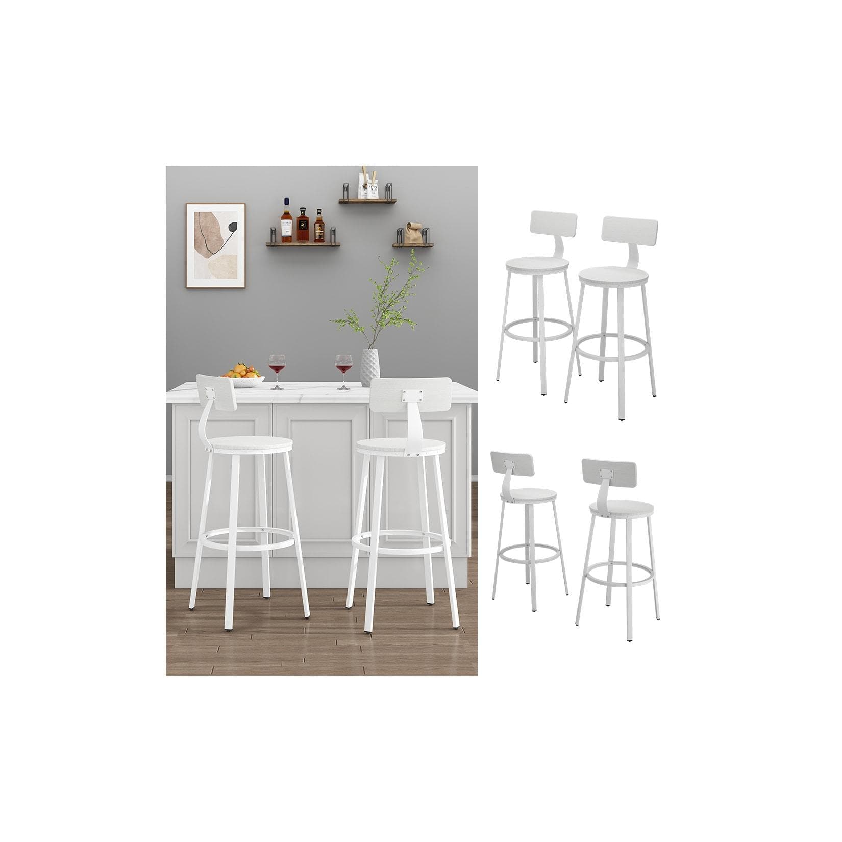Vicco Barhocker-Set Caracas Weiß 2-teilig Modern