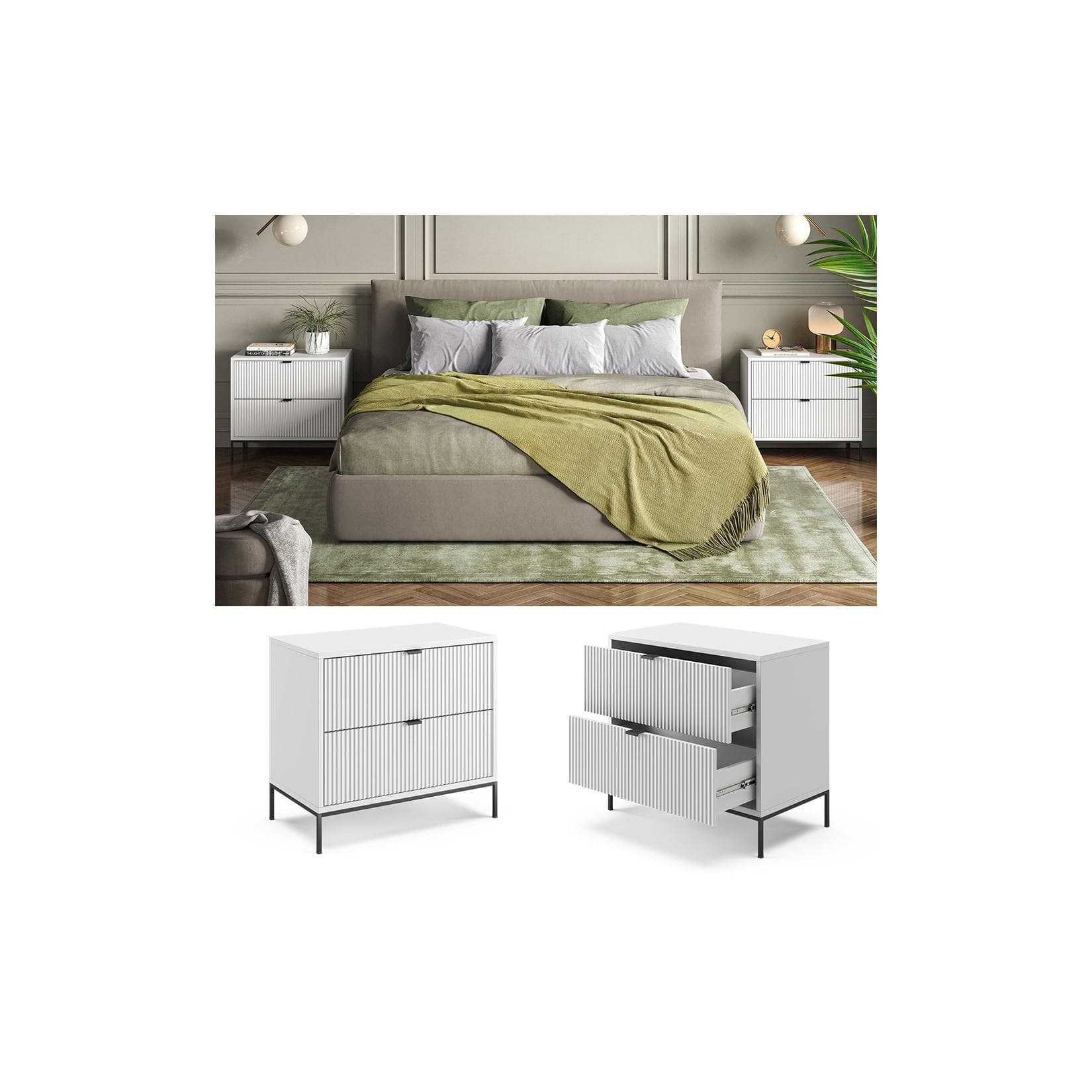 Vicco Nachtschrank Eliza 2er Set Weiß Spanplatte