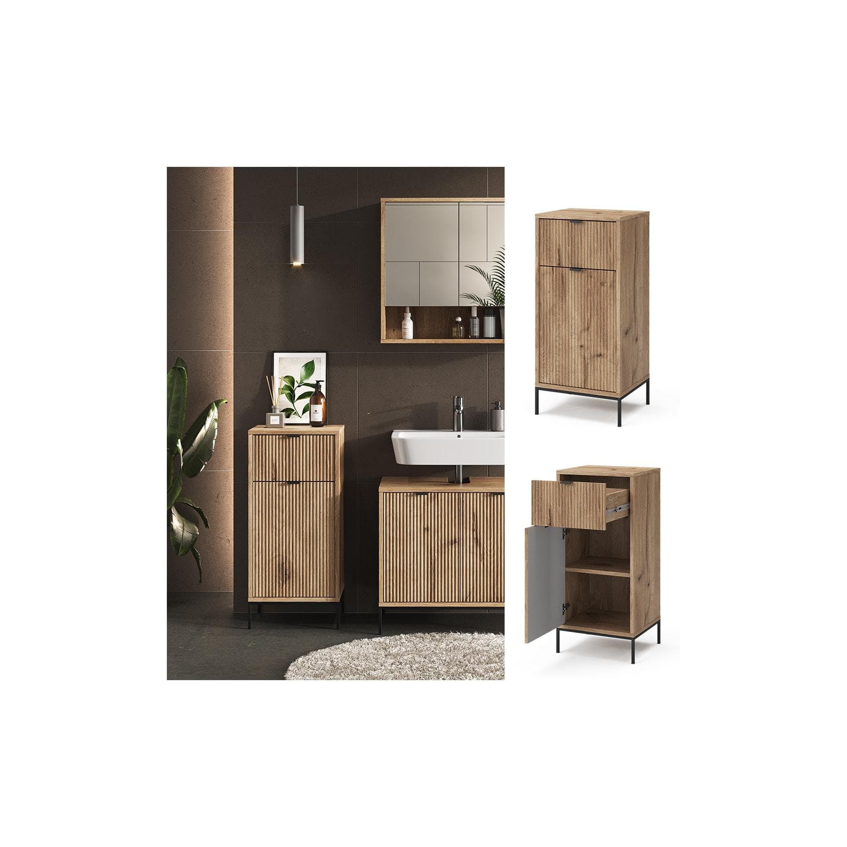 Vicco Midischrank Eliza Viking Oak Modern mit Tür und Schublade