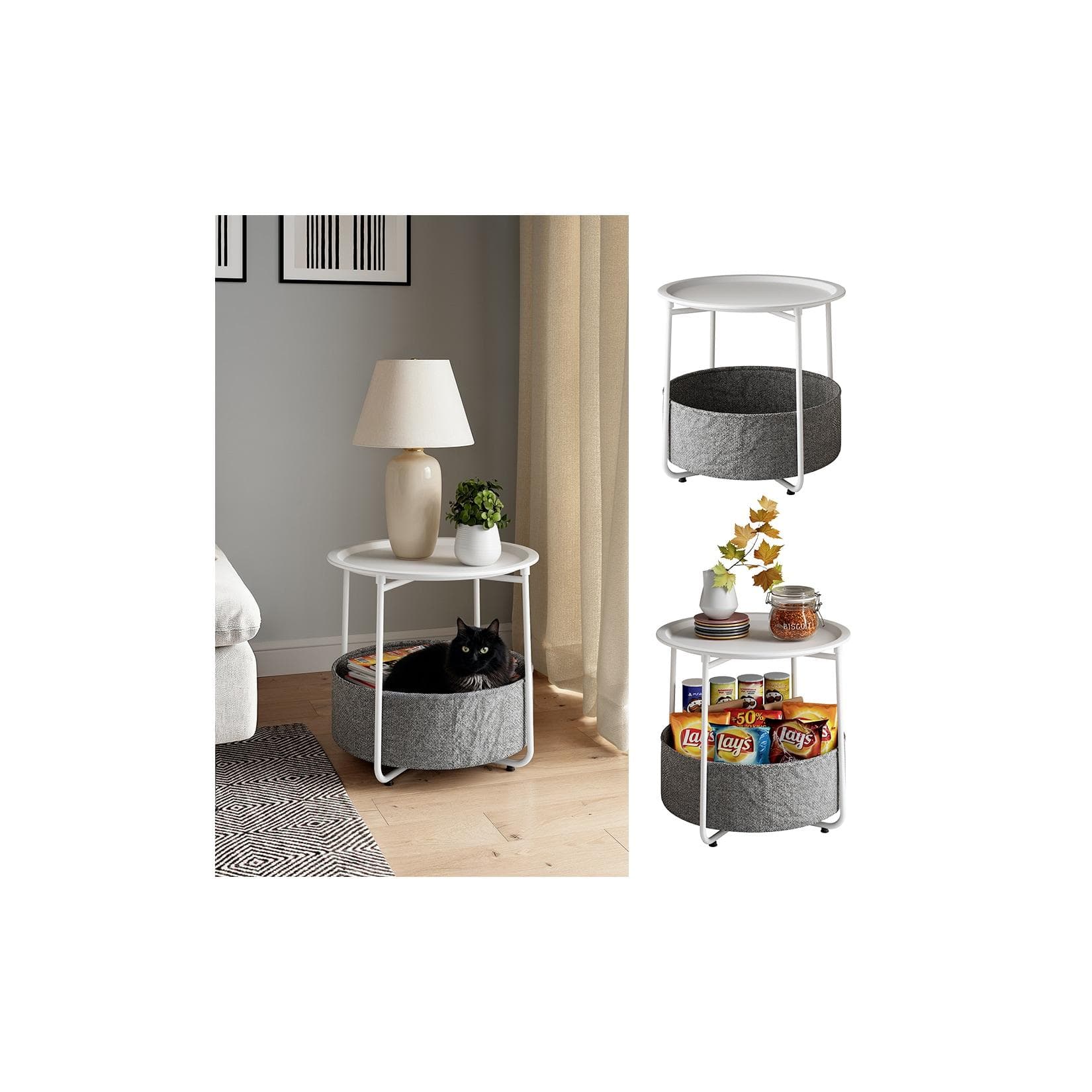 Vicco Couchtisch Liva Weiß mit Stoffkorb