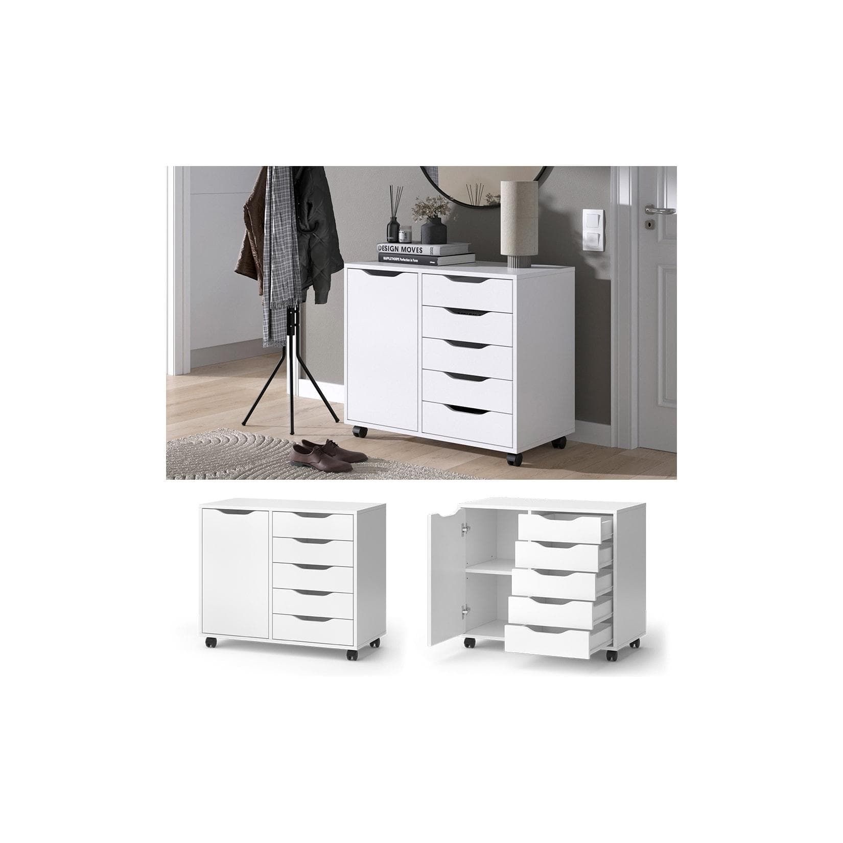 Vicco Sideboard Otwin Weiß 5 Schubladen 1 Tür Modern