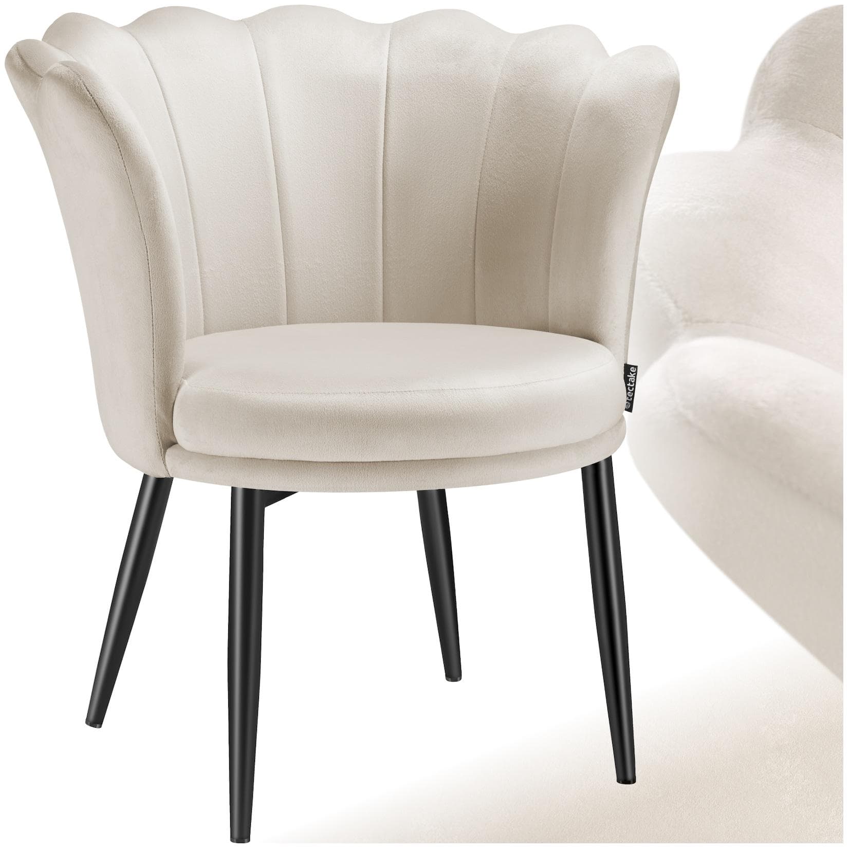 tectake Sessel Stella Samt Beige/Schwarz Dicke Polsterung