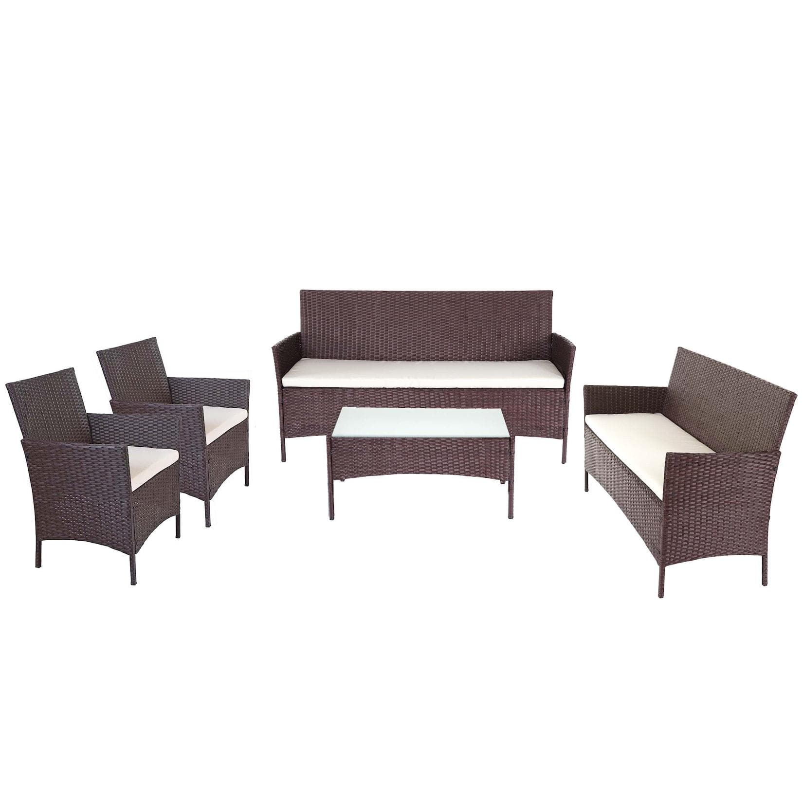 3-2-1-1 Poly-Rattan Garten-Garnitur Hamar Lounge-Set 4-tlg. Braun/Creme