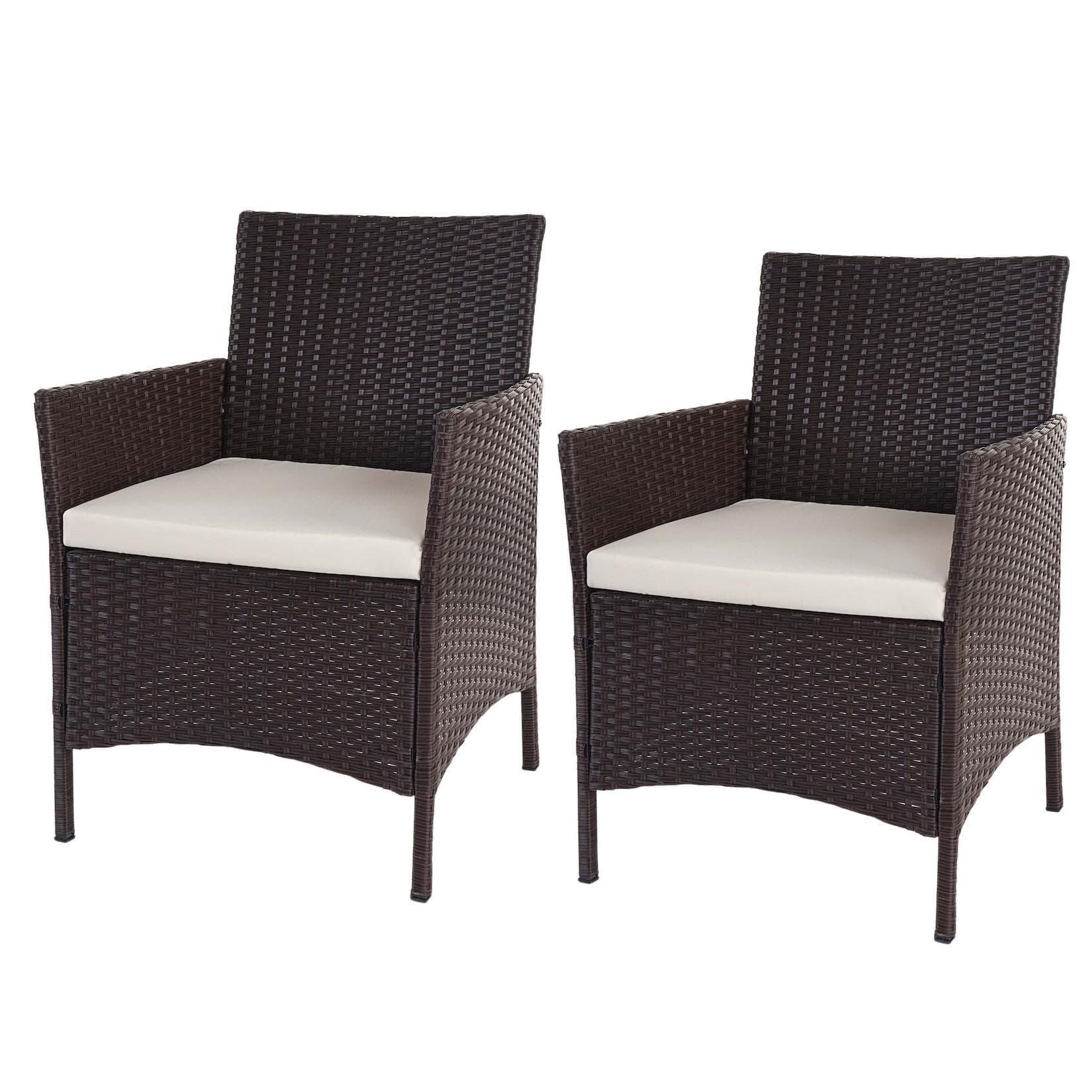 MCW 2er-Set Poly-Rattan Gartensessel Hamar braun-meliert mit Kissen creme