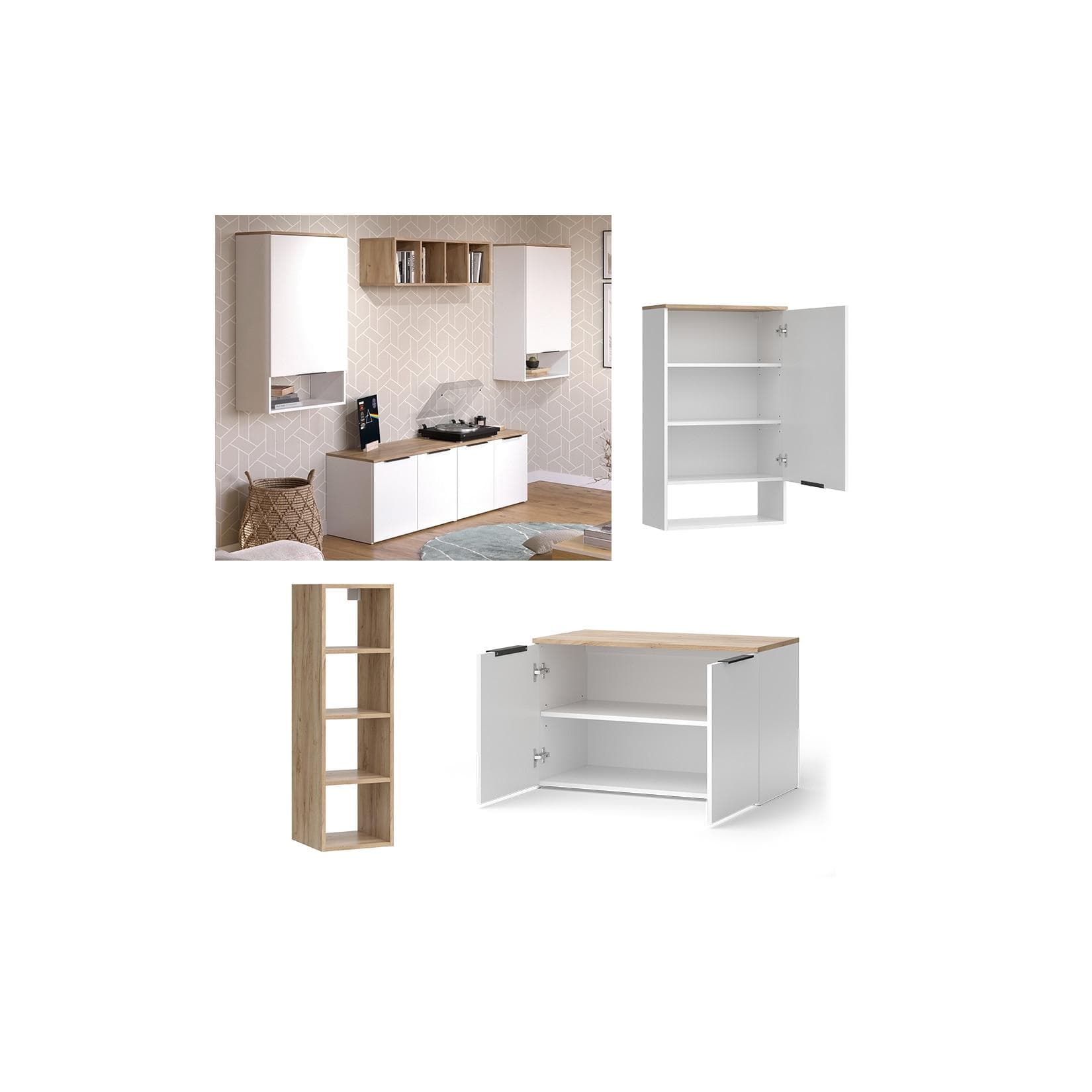 Vicco Wohnwand Wido Weiß Eiche 5-teilig TV-Schrank-Set