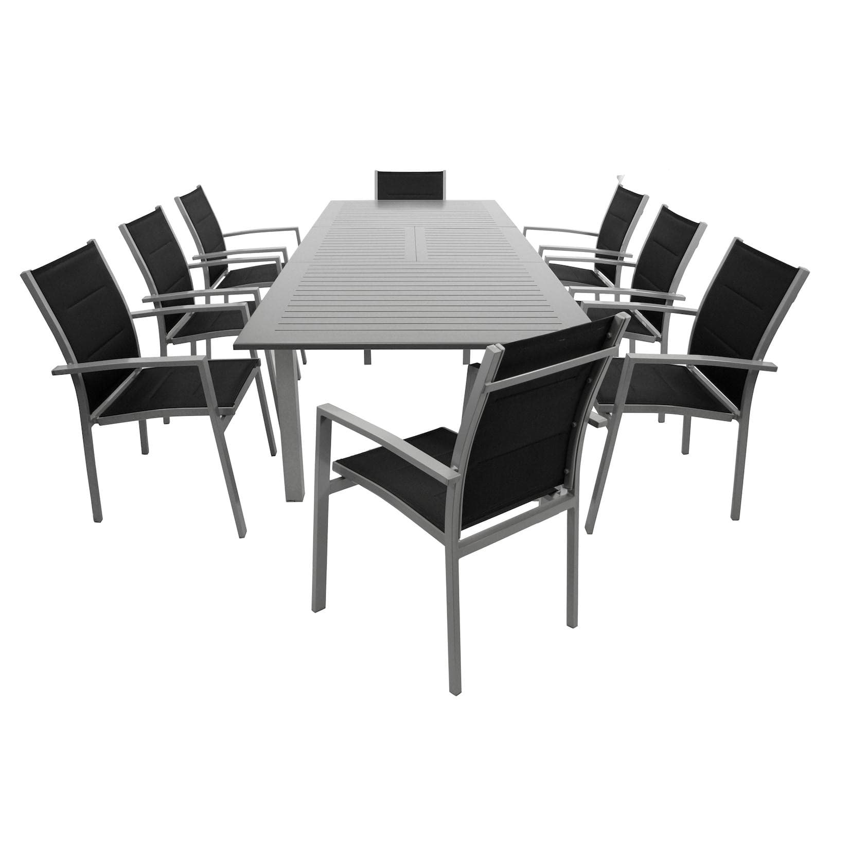 DEGAMO BAJAZZO 9-teilige Gartengarnitur Aluminium Silbergrau Schwarz