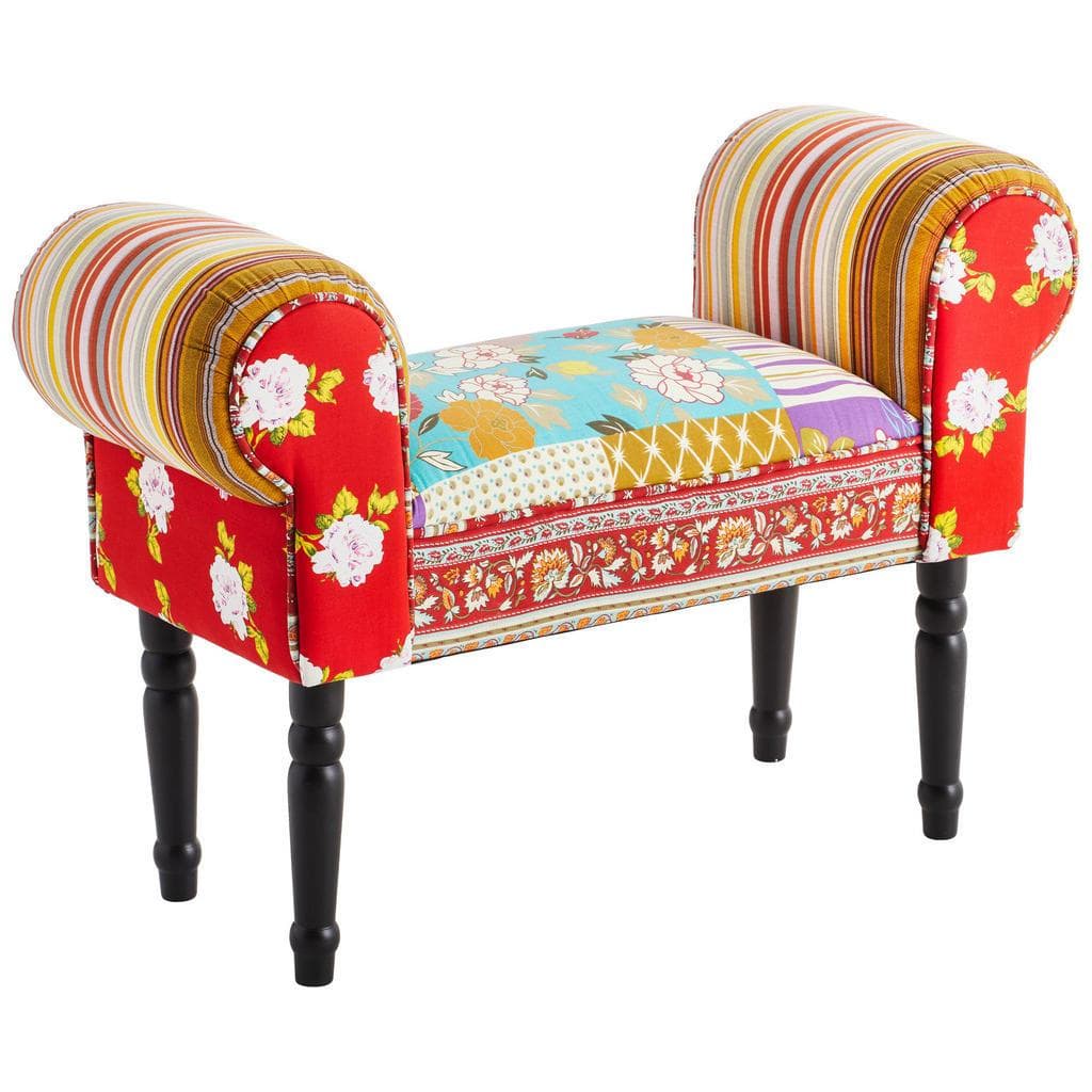 Xora Hocker Mehrfarbig Schwarz Kiefer Massiv Patchwork Wohnzimmer Hocker