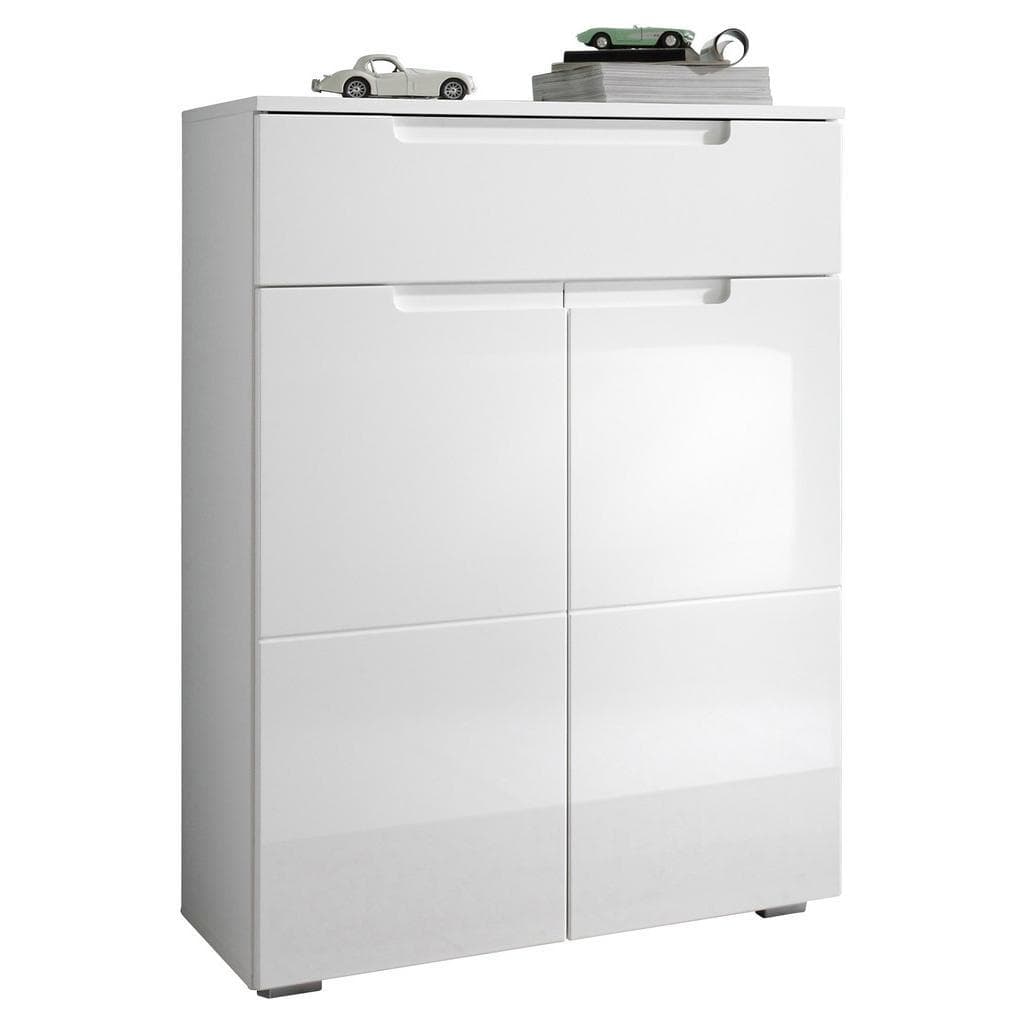 Schuhschrank mit 2 Türen und Schublade in Weiß Hochglanz/Matt