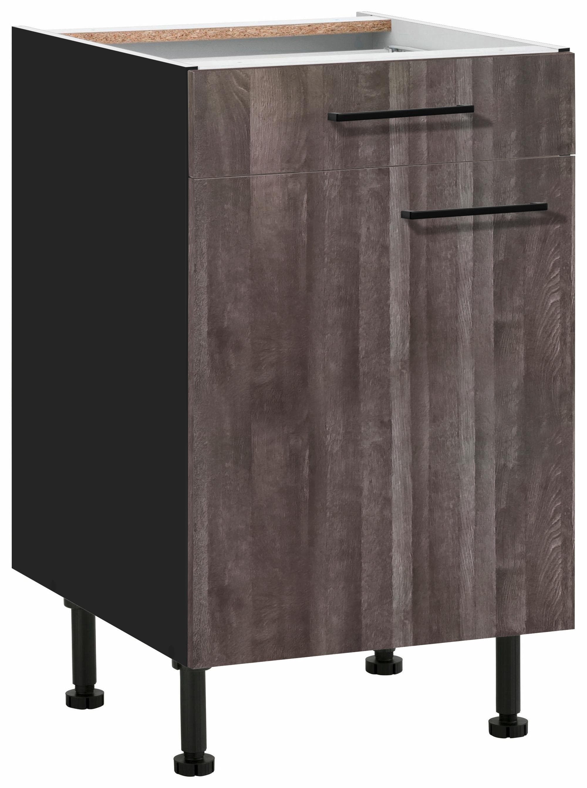 WIHO KÜCHEN Unterschrank Nisos Braun Schwarz Soft-Close