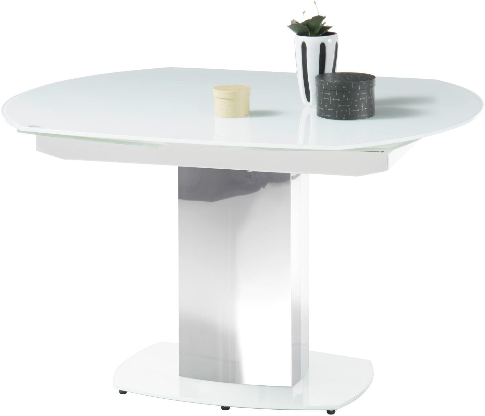 Stolkom Jackson Esstisch Weiß Glas Ausziehbar Edelstahl