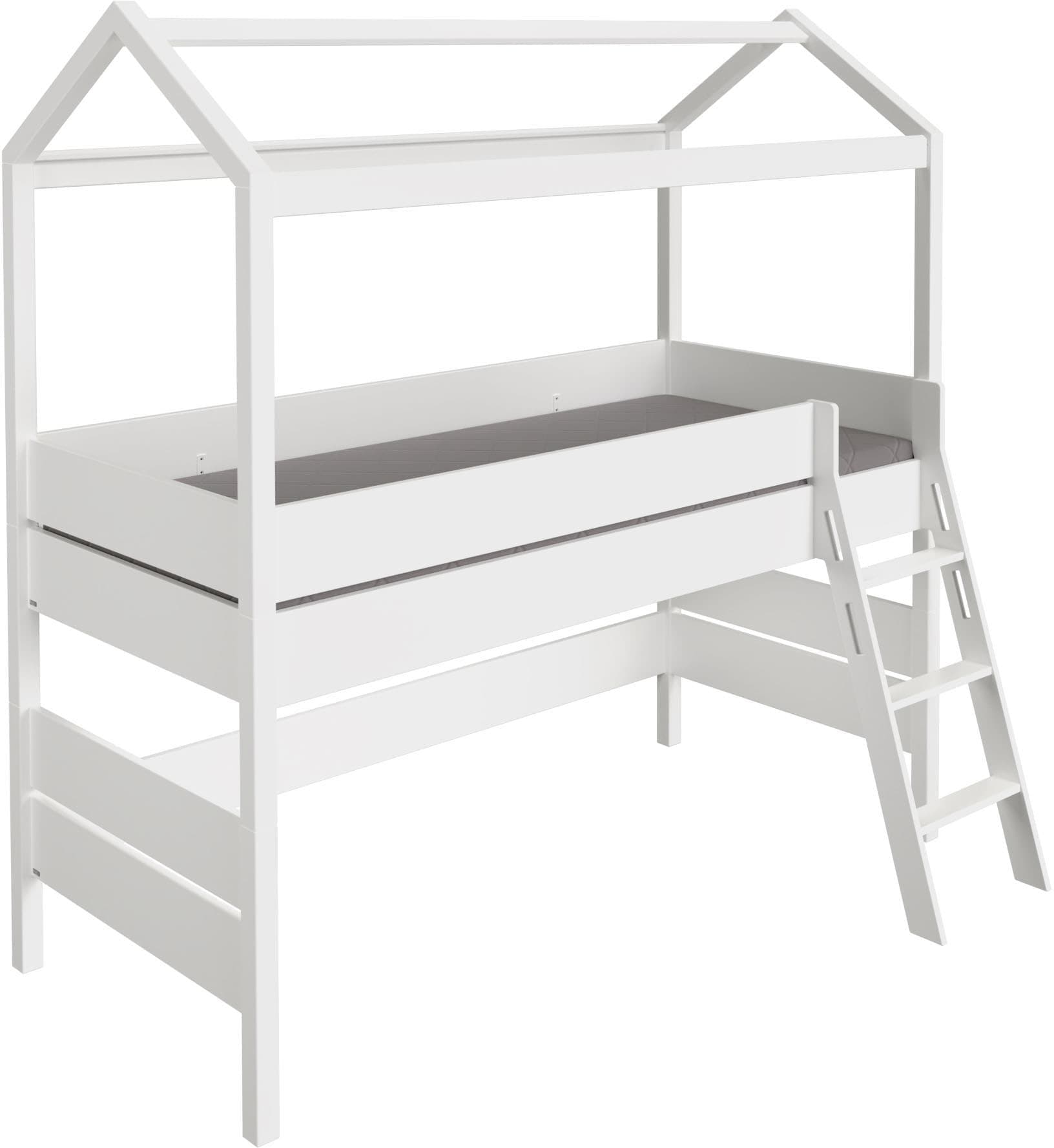 PAIDI Hausbett TINY HOUSE Weiß Kreideweiß Spielbett mit Rausfallschutz