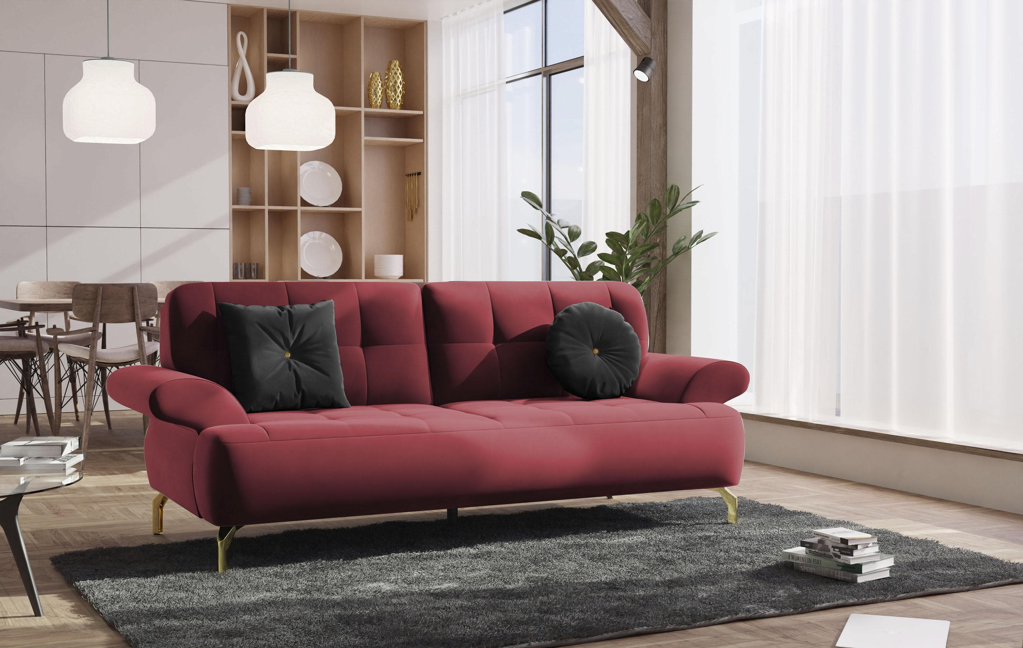 SIT & MORE Orient 1 2,5-Sitzer Sofa Rot mit Strass-Kissen