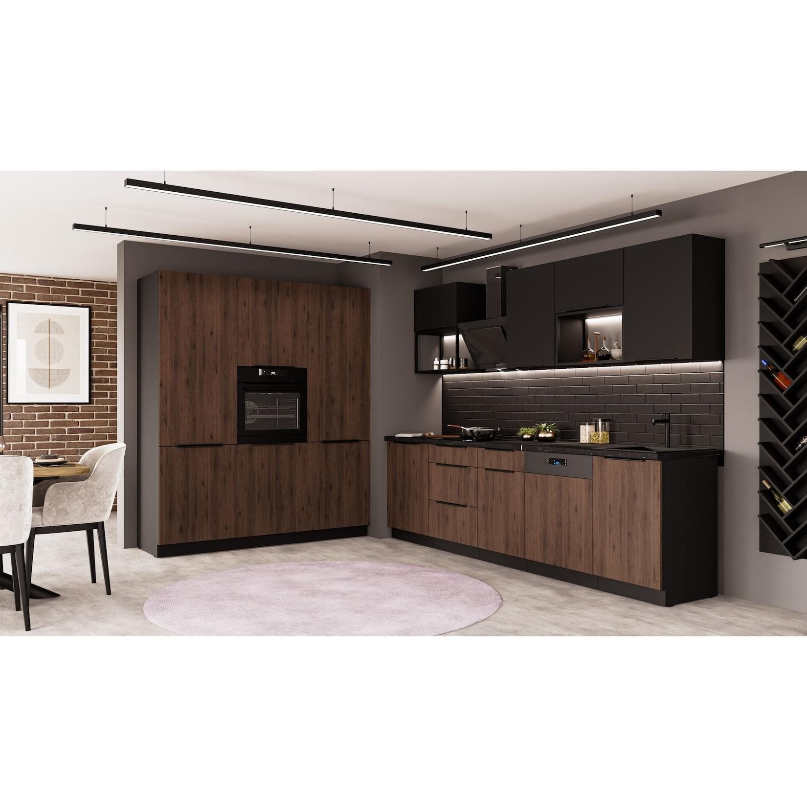 Küche MONZA SIENA LOFT 280 + 180 Nussbaum Schwarz