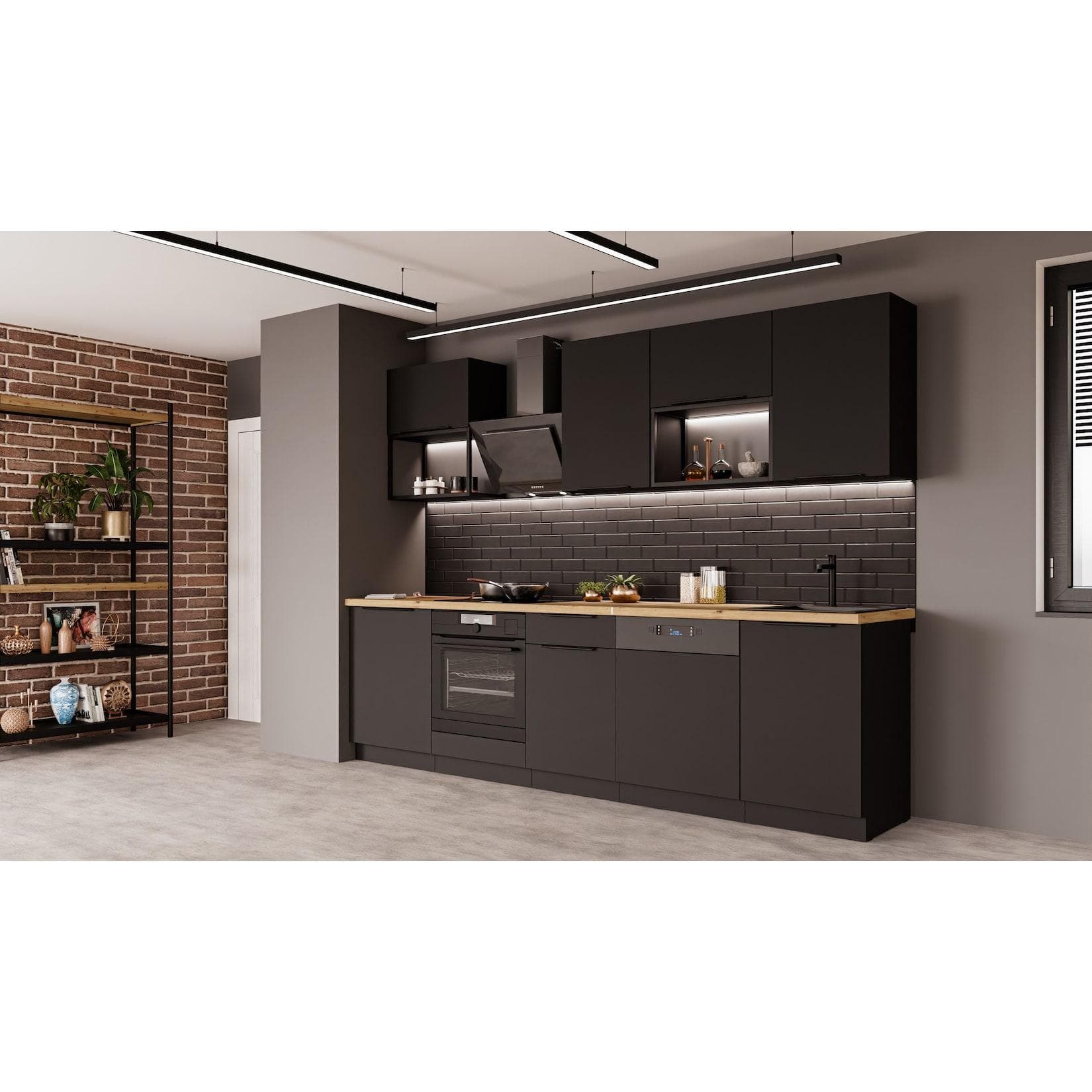 Küchen-Preisbombe SIENA BASIC LOFT 280 cm Küche Schwarz Matt