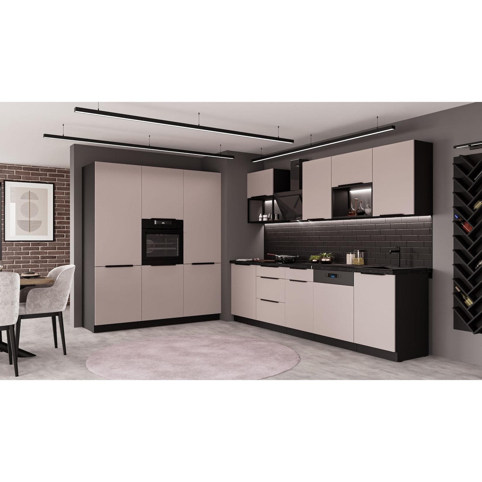 Küche ARONA LOFT 280 + 180 cm Einbauküche Kaschmir Schwarz