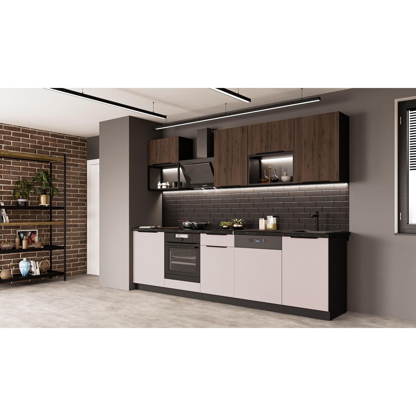 Küche ARONA + MONZA BASIC LOFT 280 cm Nußbaum Kaschmir