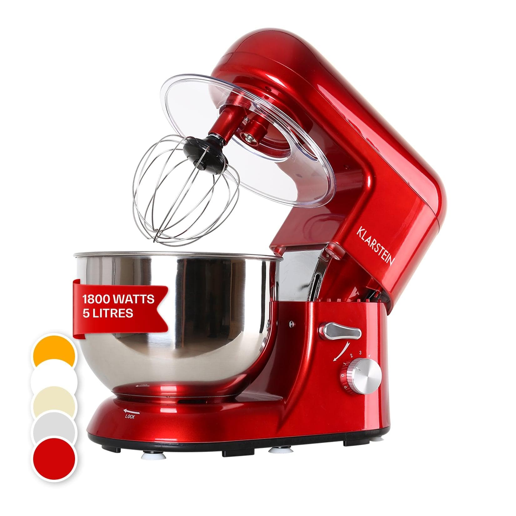 Bella Küchenmaschine 1800 W 2,7 PS 5 Ltr Edelstahl BPA-frei Rot