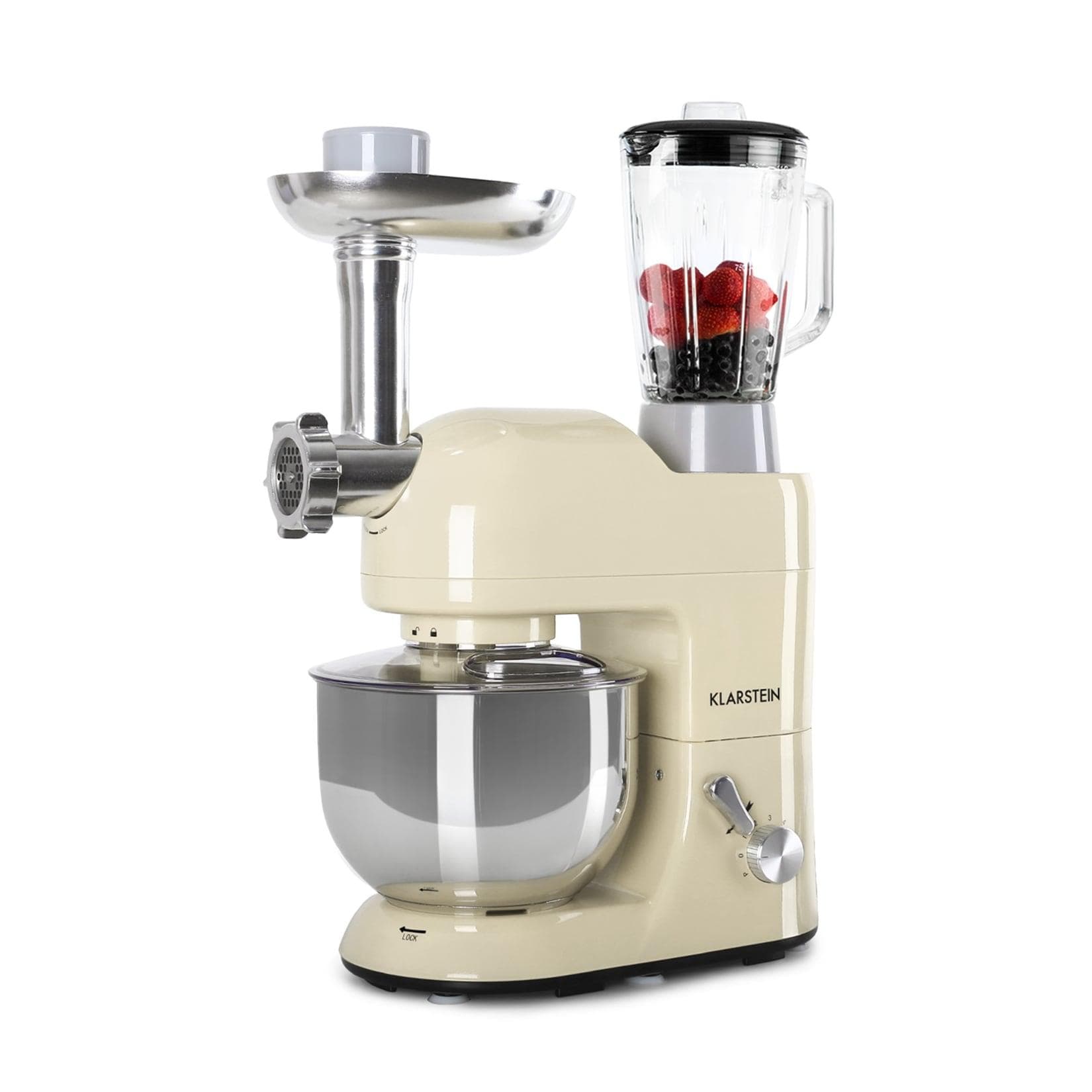 Lucia Küchenmaschine 3-in-1 1800 W 5 Ltr Edelstahl BPA-frei Creme