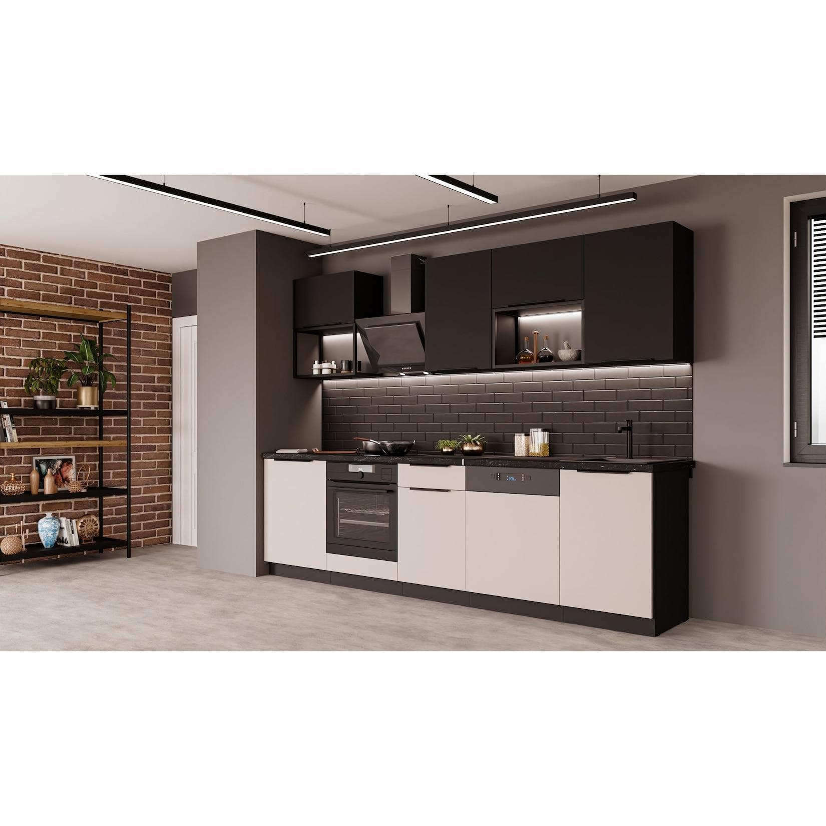 Küche ARONA + SIENA BASIC LOFT 280 cm Kaschmir Schwarz
