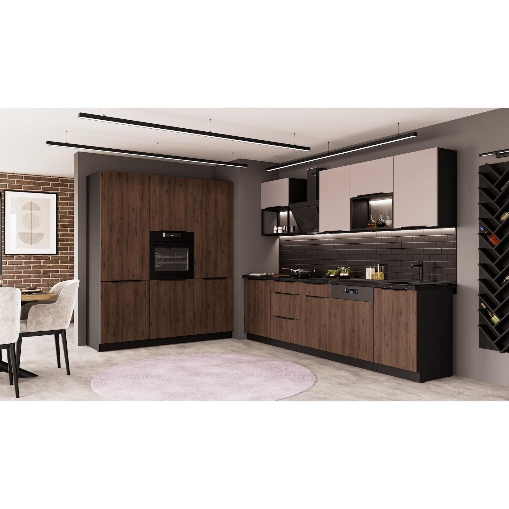 Küche MONZA ARONA LOFT 280 + 180 cm Küchenzeile Küchenblock Nussbaum Okapi Kaschmir