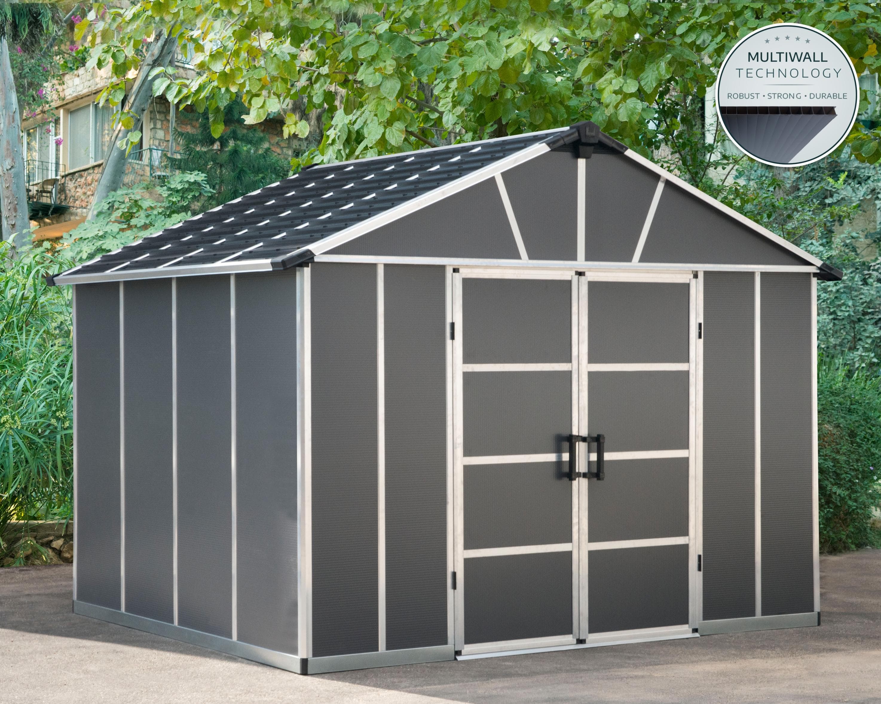 Palram Canopia Yukon Polycarbonat Gerätehaus 332x271x252 cm Grau Aluminium