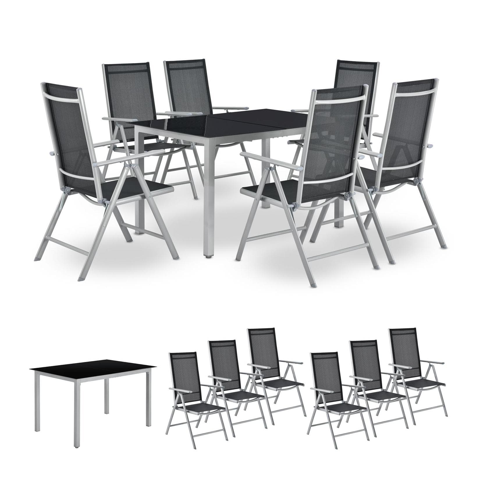 Juskys Garten-Essgruppe Milano 7-tlg. Silbergrau Aluminium mit Glas